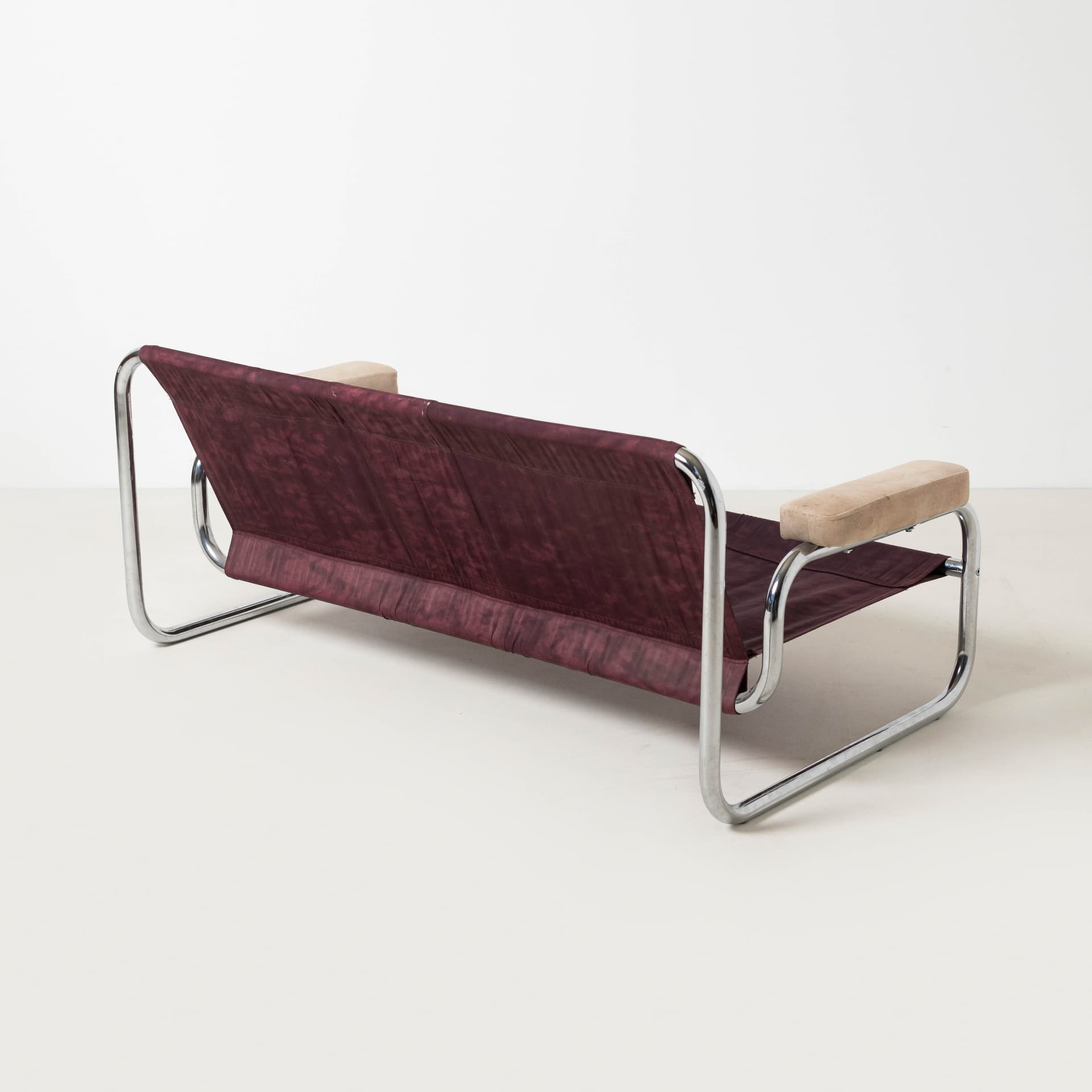 Two-seater sofa Borkum, beige velvet, chromed steel, by J. B. Häggström, Ikea, Sweden, 1970s. - 353870