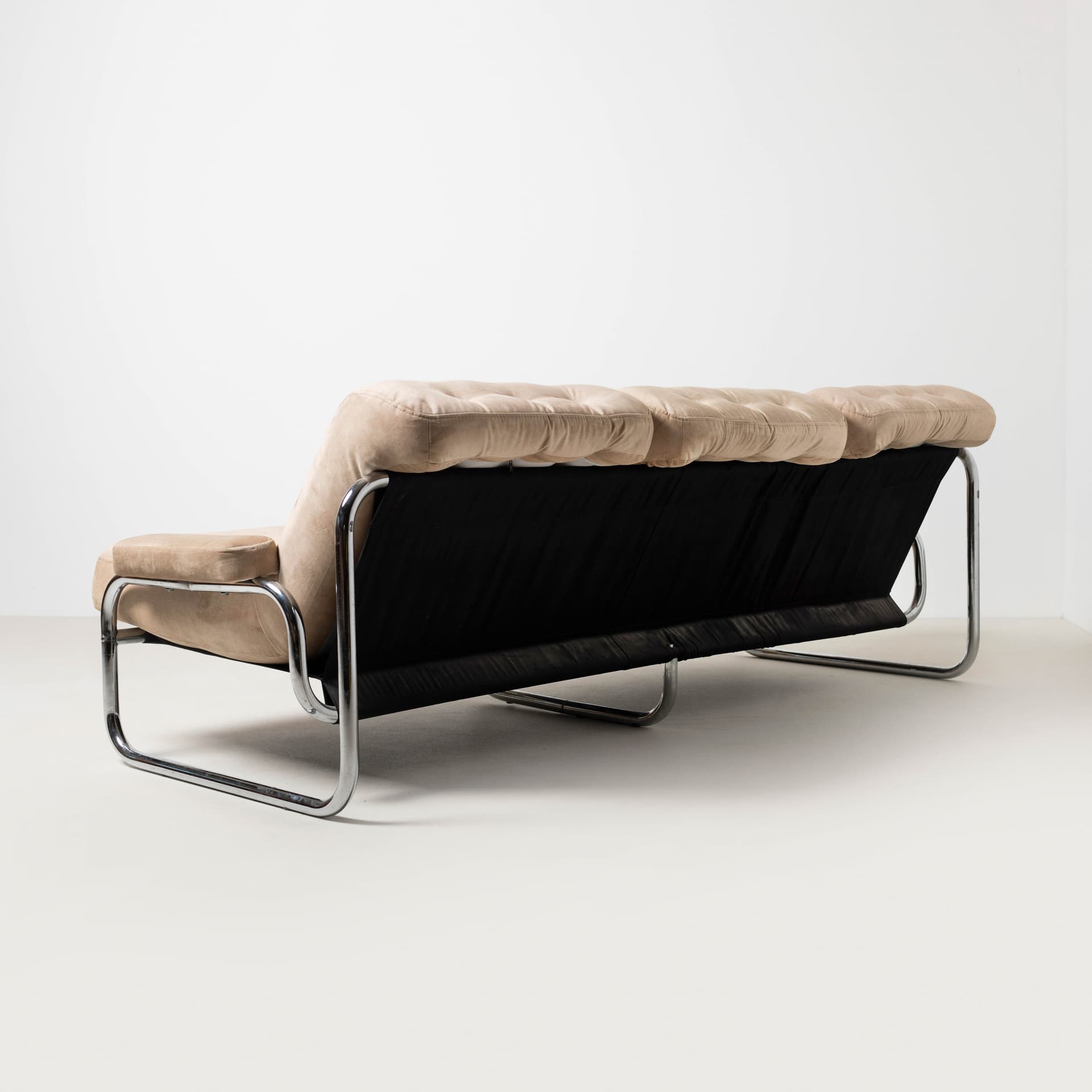 Sofa trzyosobowa Borkum, velvet beżowy, stal chromowana, proj. J. B. Häggström, Ikea, Szwecja, lata 70. - 353885