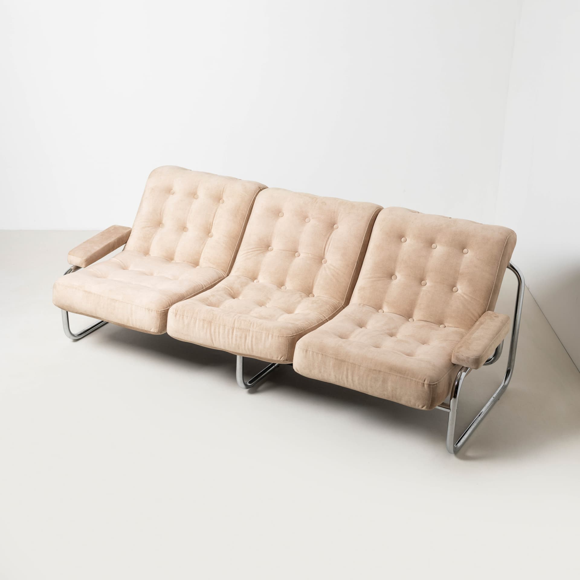 Sofa trzyosobowa Borkum, velvet beżowy, stal chromowana, proj. J. B. Häggström, Ikea, Szwecja, lata 70. - 353889