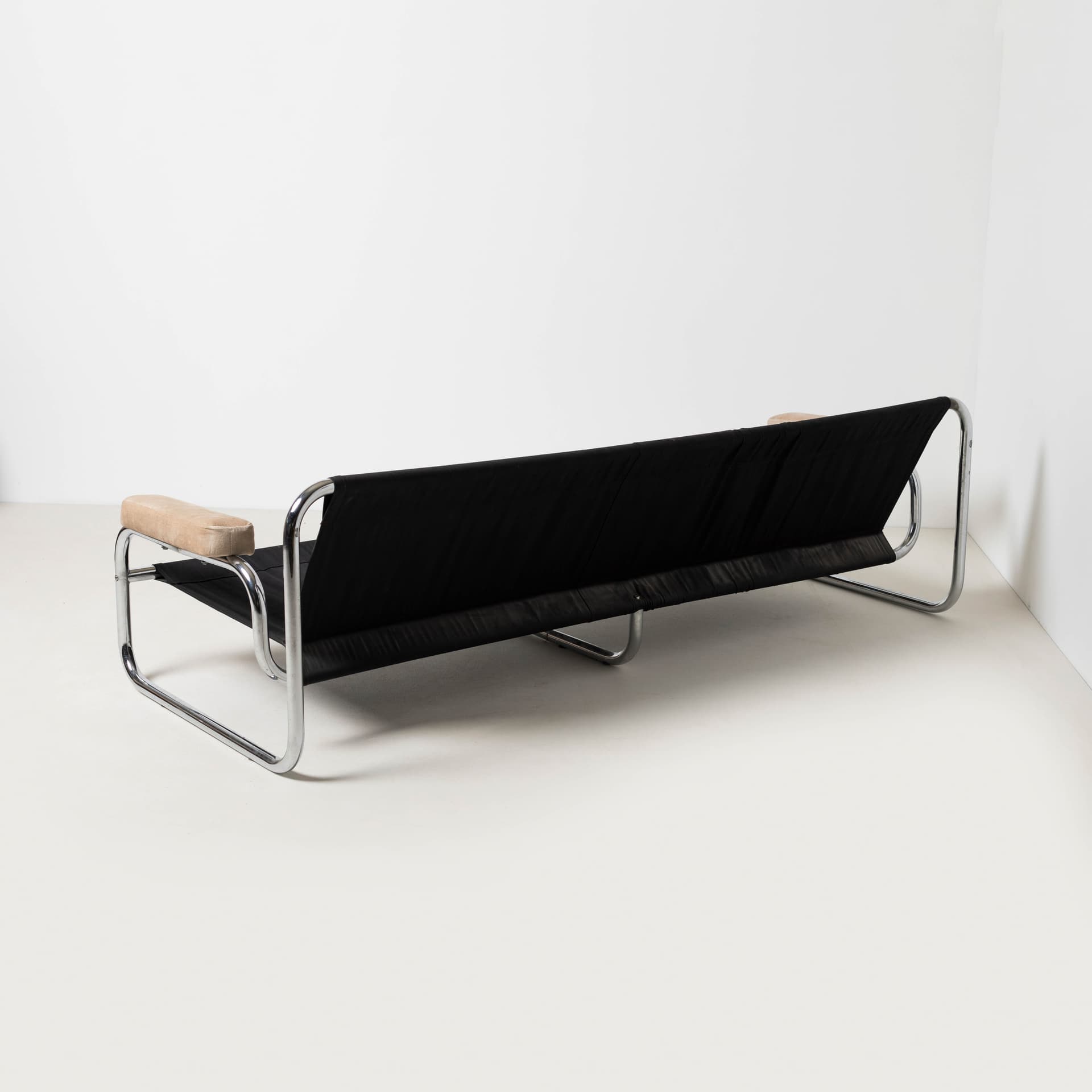 Sofa trzyosobowa Borkum, velvet beżowy, stal chromowana, proj. J. B. Häggström, Ikea, Szwecja, lata 70. - 353888