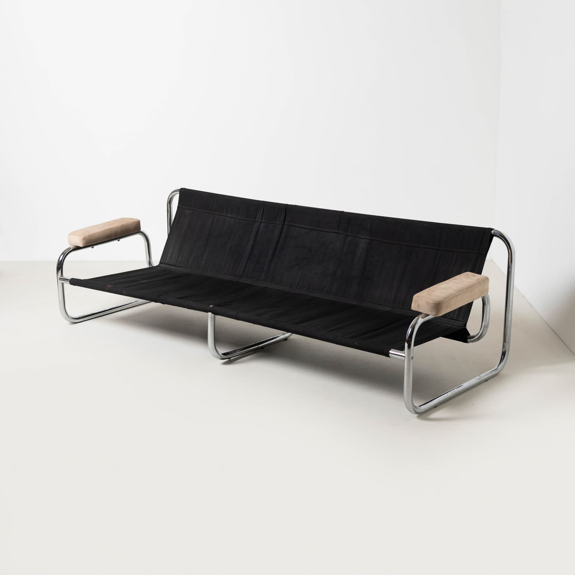 Sofa trzyosobowa Borkum, velvet beżowy, stal chromowana, proj. J. B. Häggström, Ikea, Szwecja, lata 70. - 353887