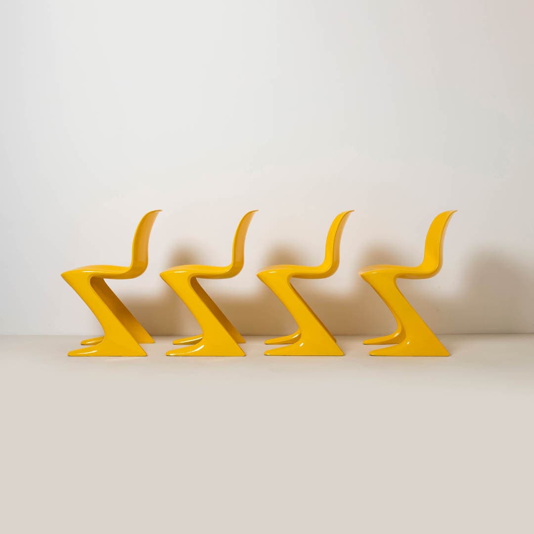 Set of four Z-STUHL chairs, yellow plastic, by E. Moeckl, Germany, 1970s. - 353927