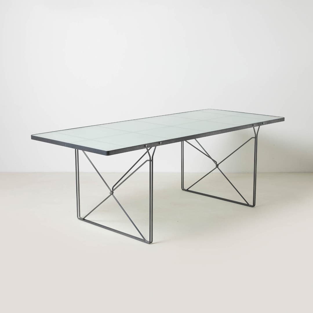 Stół Moment, szkło piaskowane białe, stal szara, proj. N. Gammelgaard, Ikea, Szwecja, lata 90. - 353961