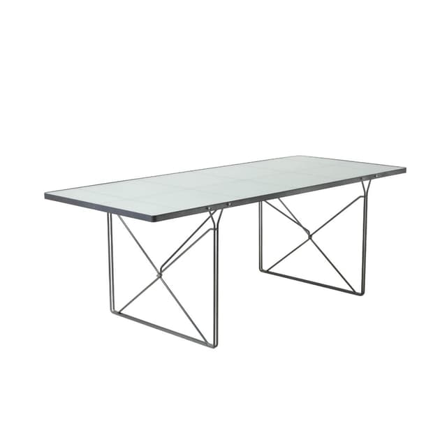 Stół Moment, szkło piaskowane białe, stal szara, proj. N. Gammelgaard, Ikea, Szwecja, lata 90. - WYMIARY