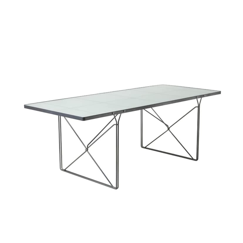 Stół Moment, szkło piaskowane białe, stal szara, proj. N. Gammelgaard, Ikea, Szwecja, lata 90.