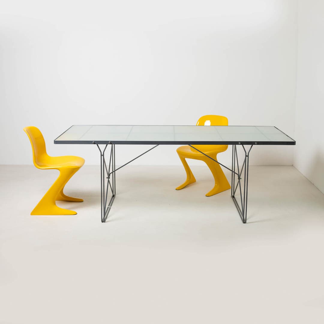Stół Moment, szkło piaskowane białe, stal szara, proj. N. Gammelgaard, Ikea, Szwecja, lata 90. - 353962