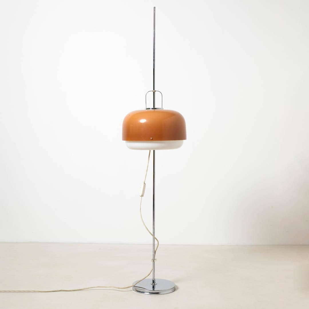 Floor lamp Medusa, Space Age, brown white plexiglass, chrome steel, by L. Massoni, Guzzini, Slovenia, 1970s. - 353982