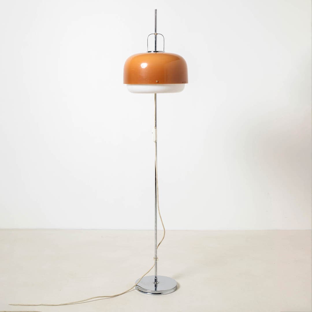 Floor lamp Medusa, Space Age, brown white plexiglass, chrome steel, by L. Massoni, Guzzini, Slovenia, 1970s. - 353983