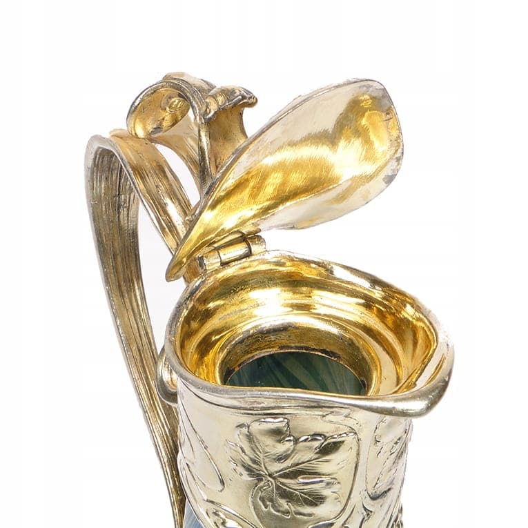 Pitcher Phaenomen Genres, opalescent glass blue green yellow, gilt pewter, Loetz Witwe, Austria, 19th century - 354048
