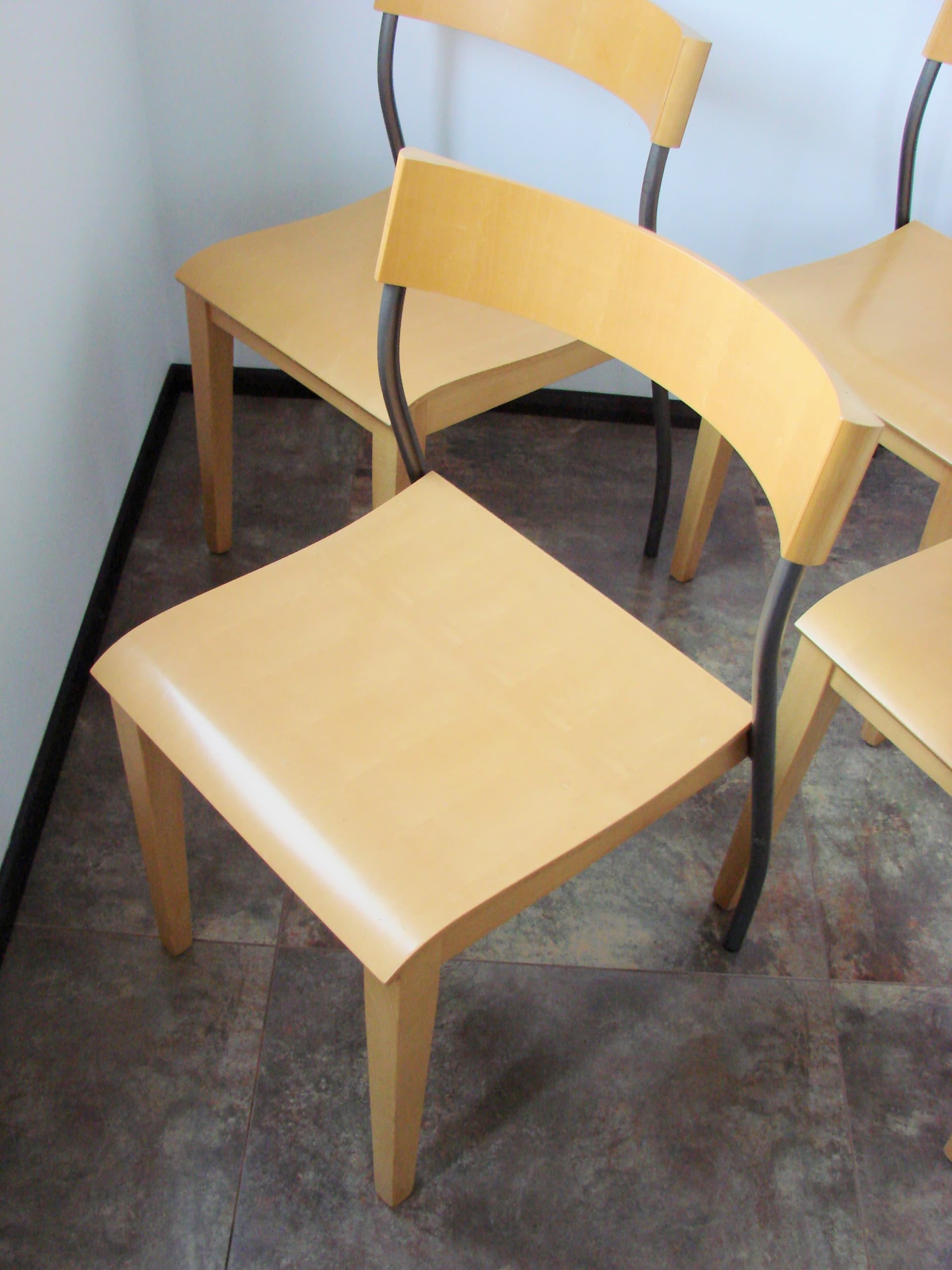Set of four chairs Nordisk, light brown beech plywood, grey steel, by T. Christensen, Ikea, Denmark, 1990s. - 354060