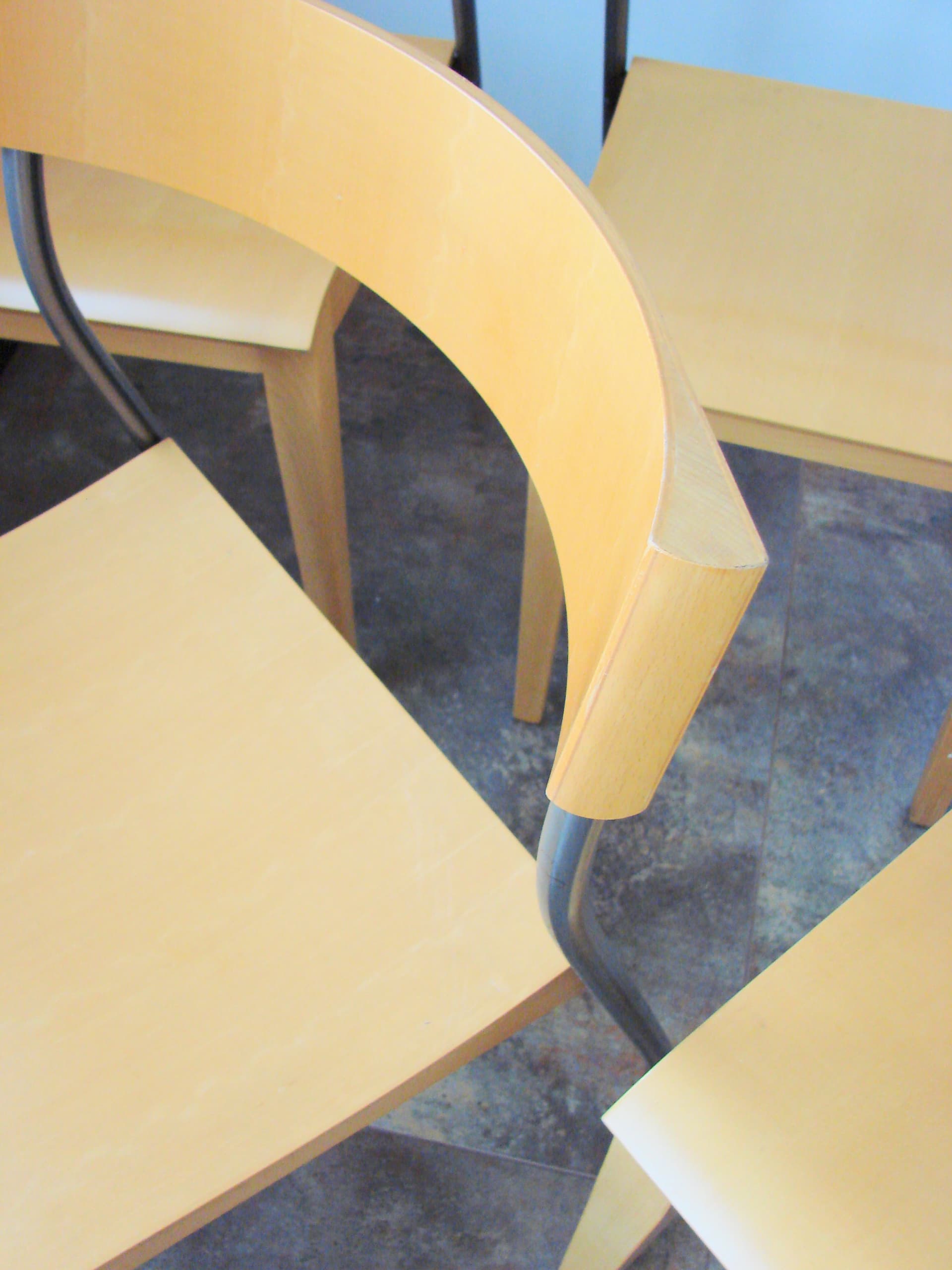 Set of four chairs Nordisk, light brown beech plywood, grey steel, by T. Christensen, Ikea, Denmark, 1990s. - 354065