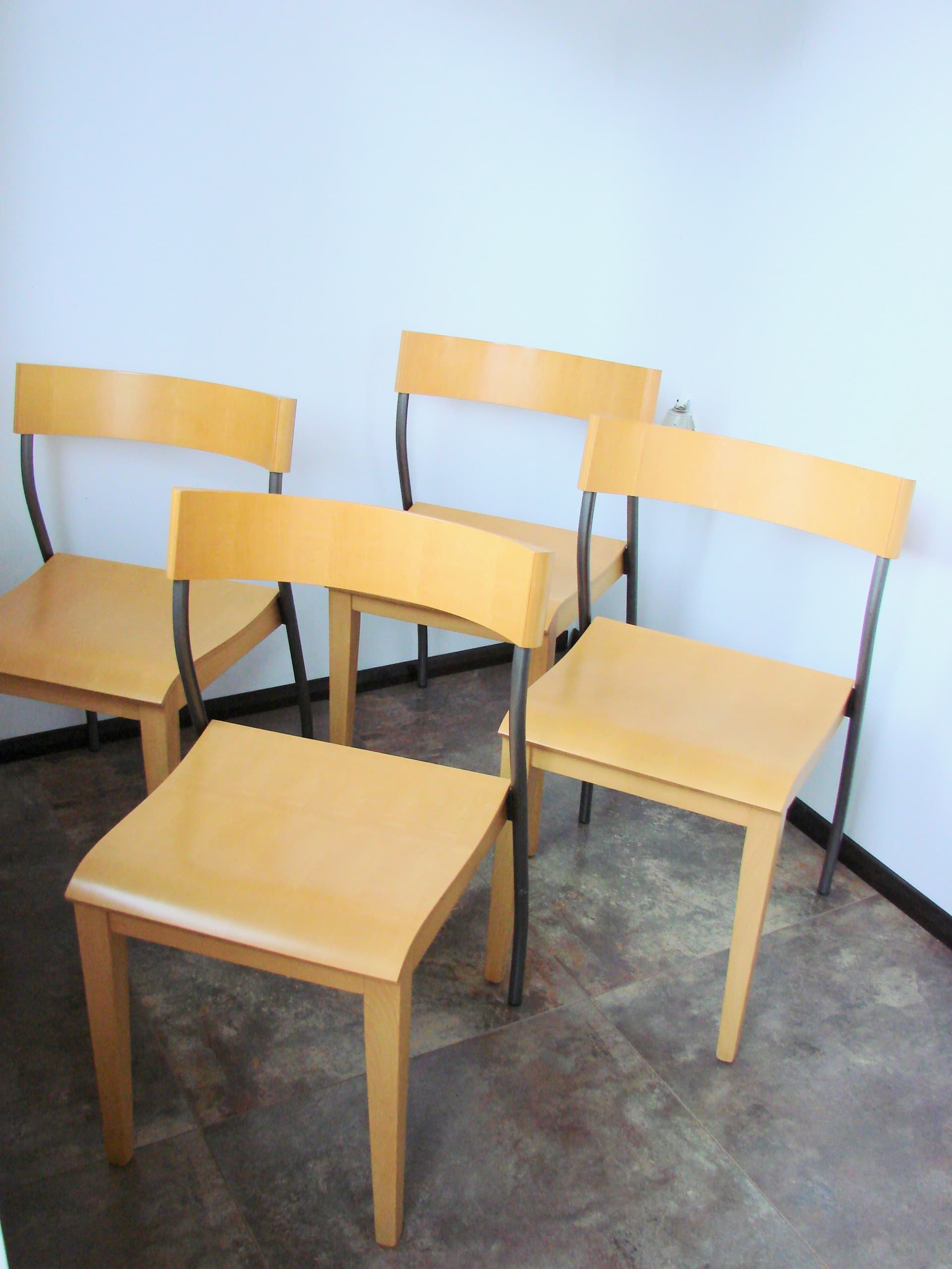 Set of four chairs Nordisk, light brown beech plywood, grey steel, by T. Christensen, Ikea, Denmark, 1990s. - 354061