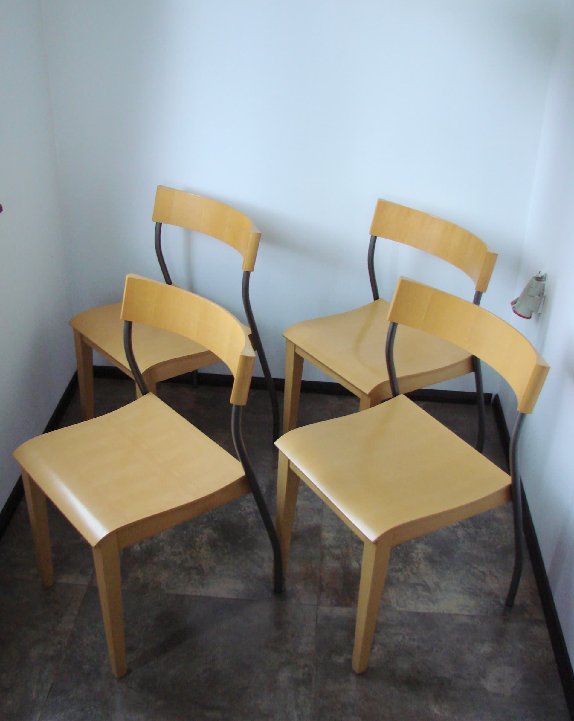 Set of four chairs Nordisk, light brown beech plywood, grey steel, by T. Christensen, Ikea, Denmark, 1990s. - 354058