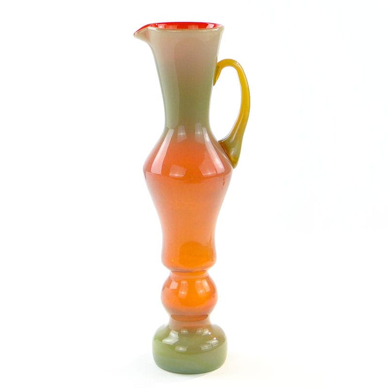 Pitcher Arbuz, soda-lime glass green red orange yellow, by S. Goudyna, Poland, 1970s. - 354070