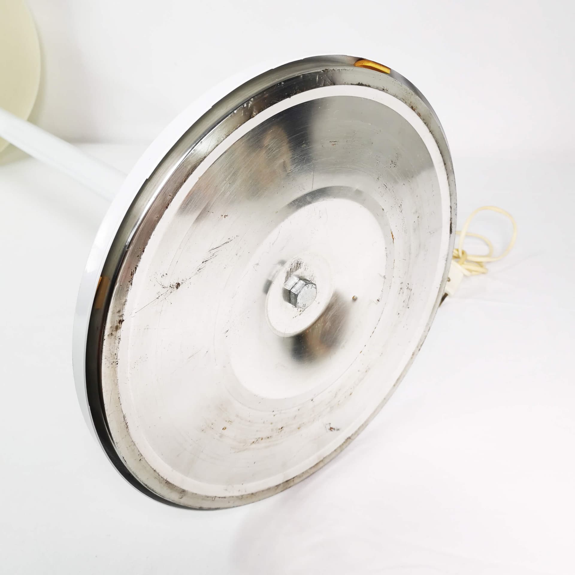 Floor lamp Space Age, white metal, white plastic, by K. Christensen, Denmark, 1970s. - 354255