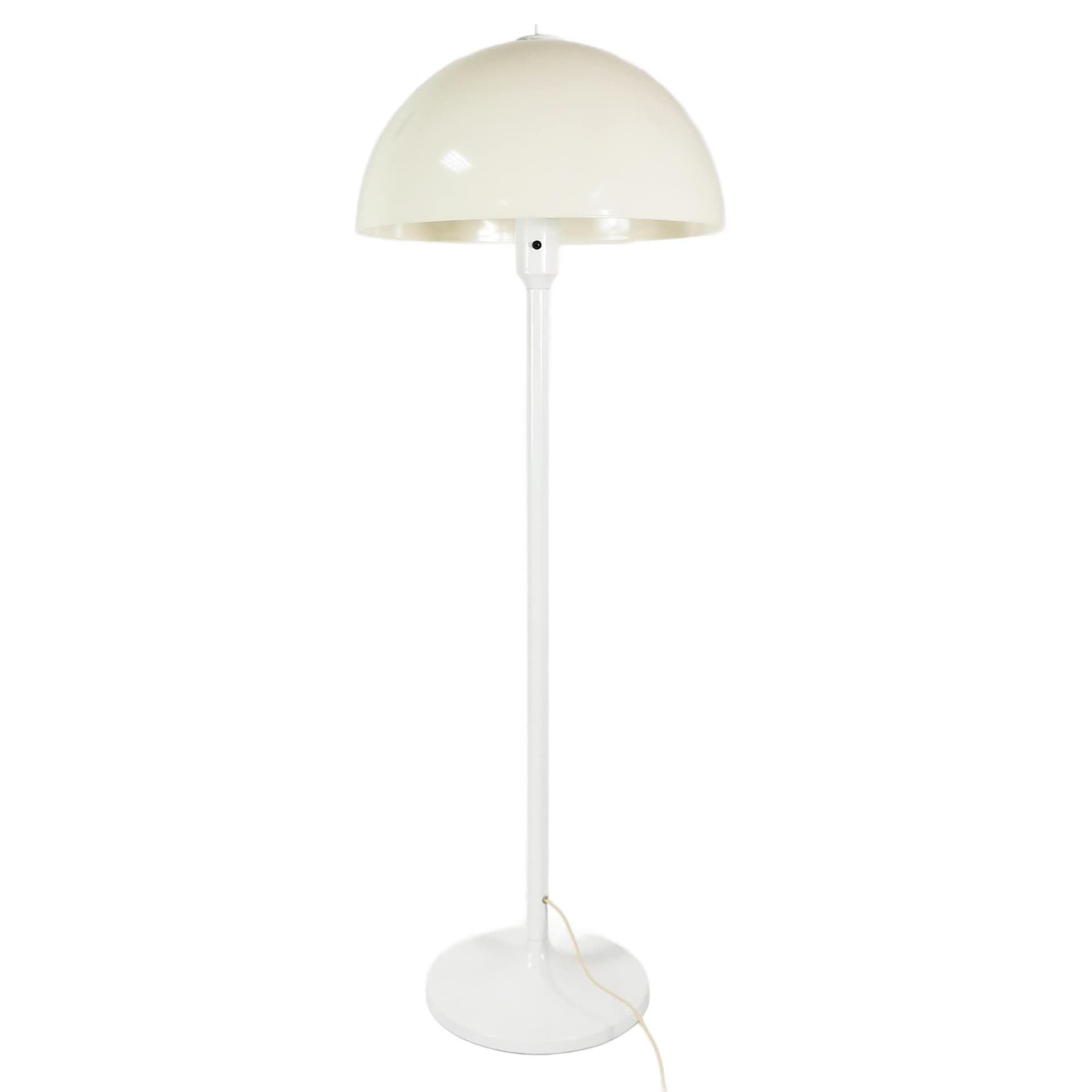 Floor lamp Space Age, white metal, white plastic, by K. Christensen, Denmark, 1970s.