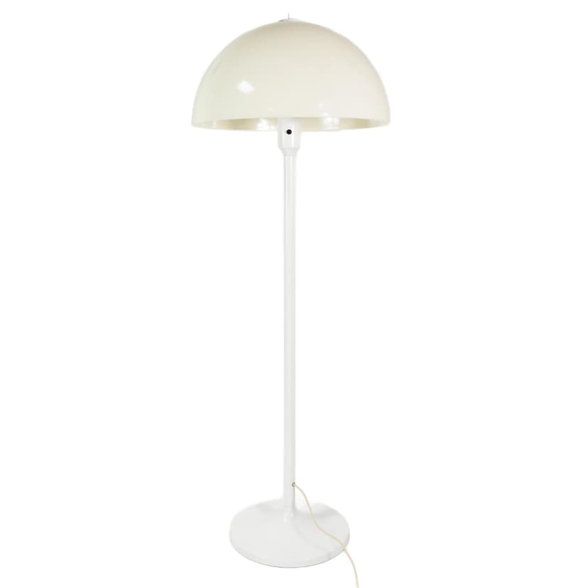 Floor lamp Space Age, white metal, white plastic, by K. Christensen, Denmark, 1970s.