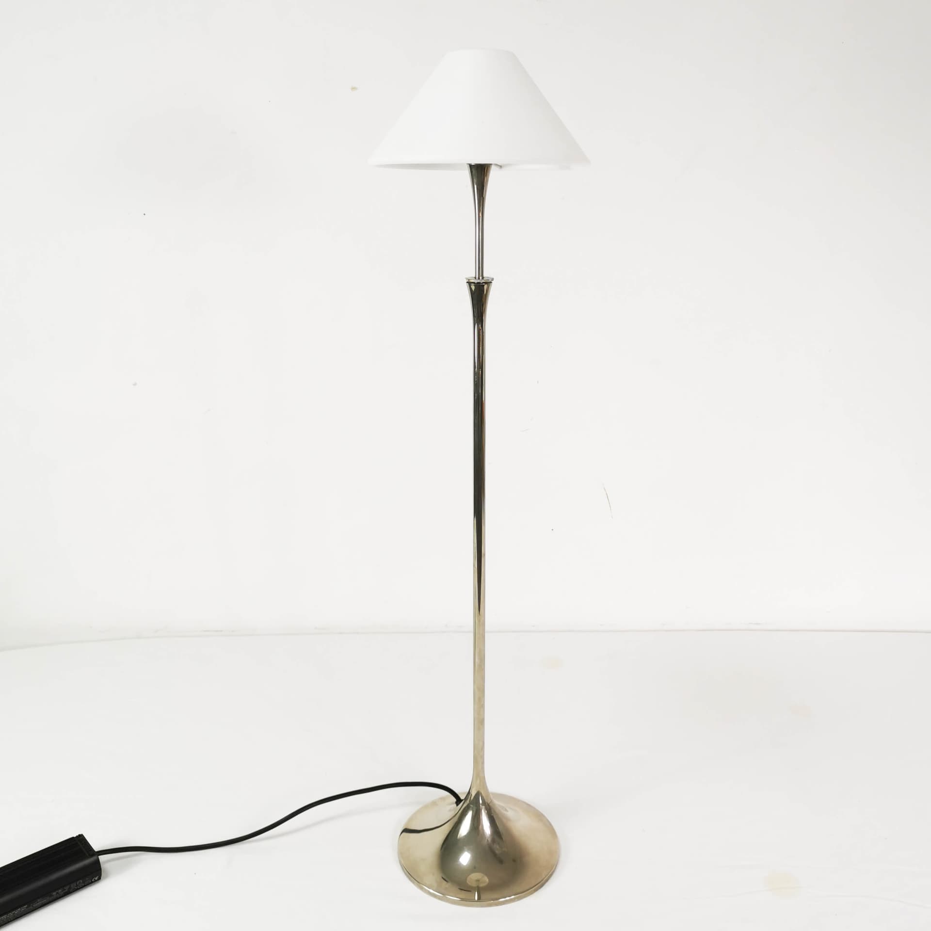 Table-floor lamp, silver, chromed brass white, by F. Schulz, Germany, 1990s. - 354287