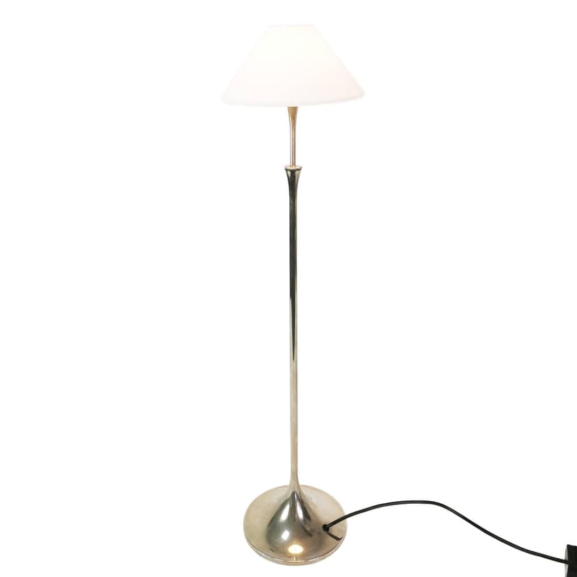 Table-floor lamp, silver, chromed brass white, by F. Schulz, Germany, 1990s.