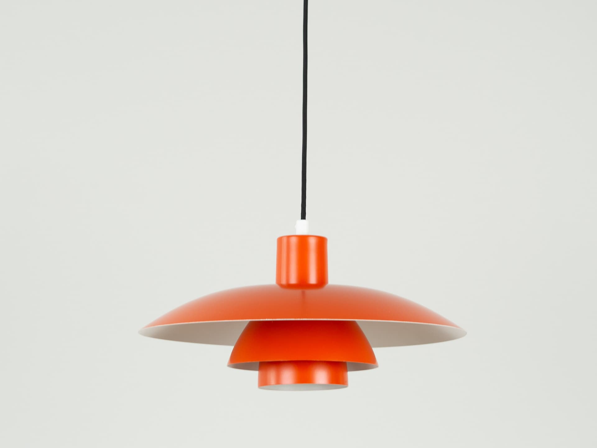 Pendant lamp PH 4/3, red orange, aluminum, by P. Henningsen, Louis Poulsen, Denmark, 1970s. - 354394