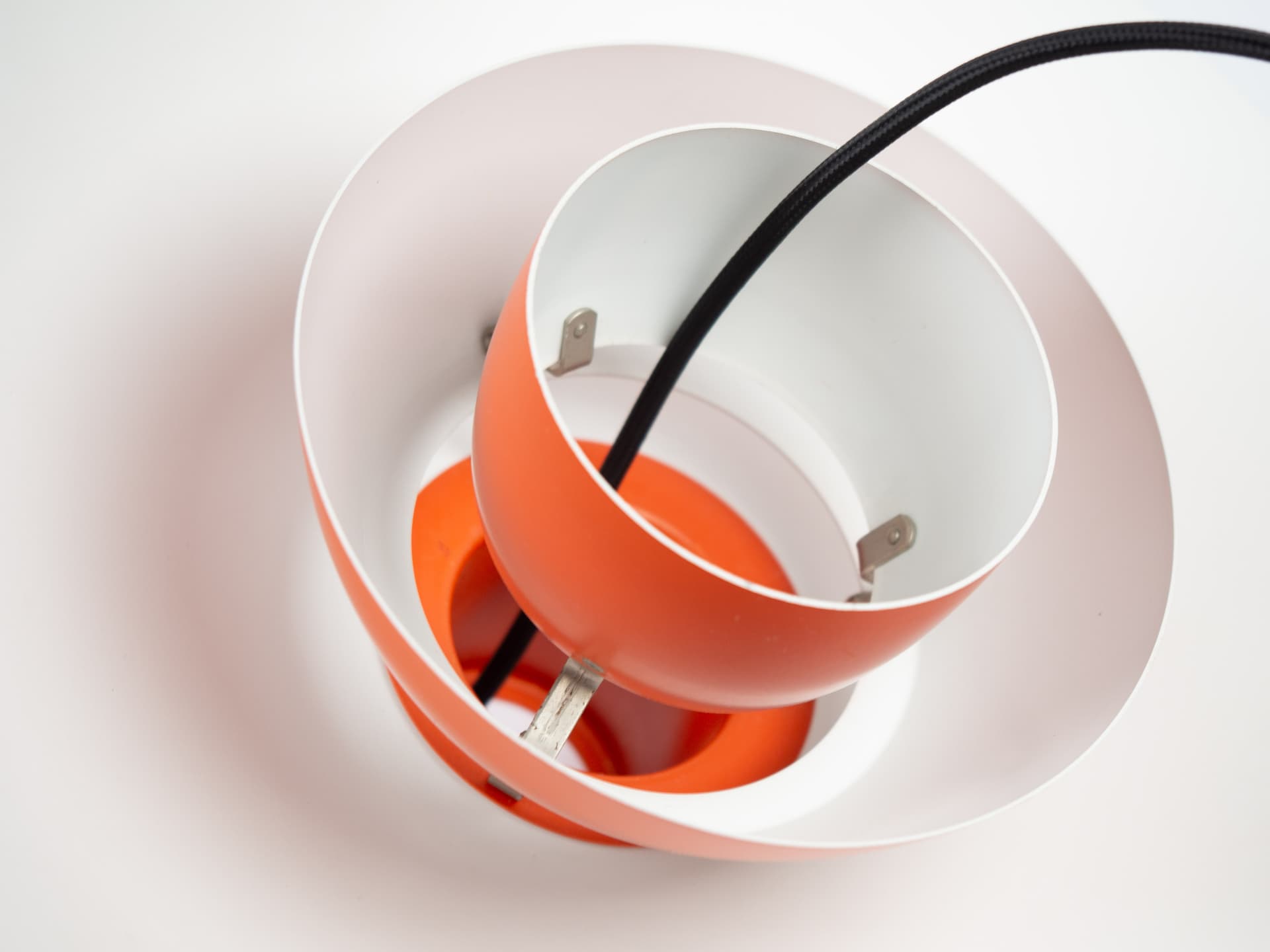 Pendant lamp PH 4/3, red orange, aluminum, by P. Henningsen, Louis Poulsen, Denmark, 1970s. - 354403