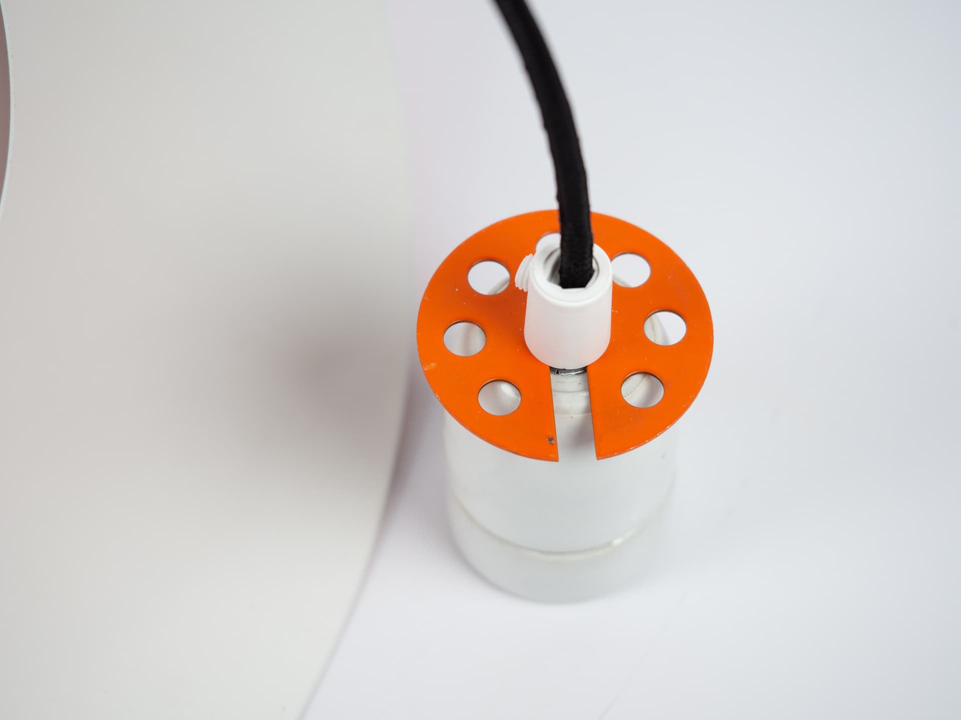 Pendant lamp PH 4/3, red orange, aluminum, by P. Henningsen, Louis Poulsen, Denmark, 1970s. - 354404