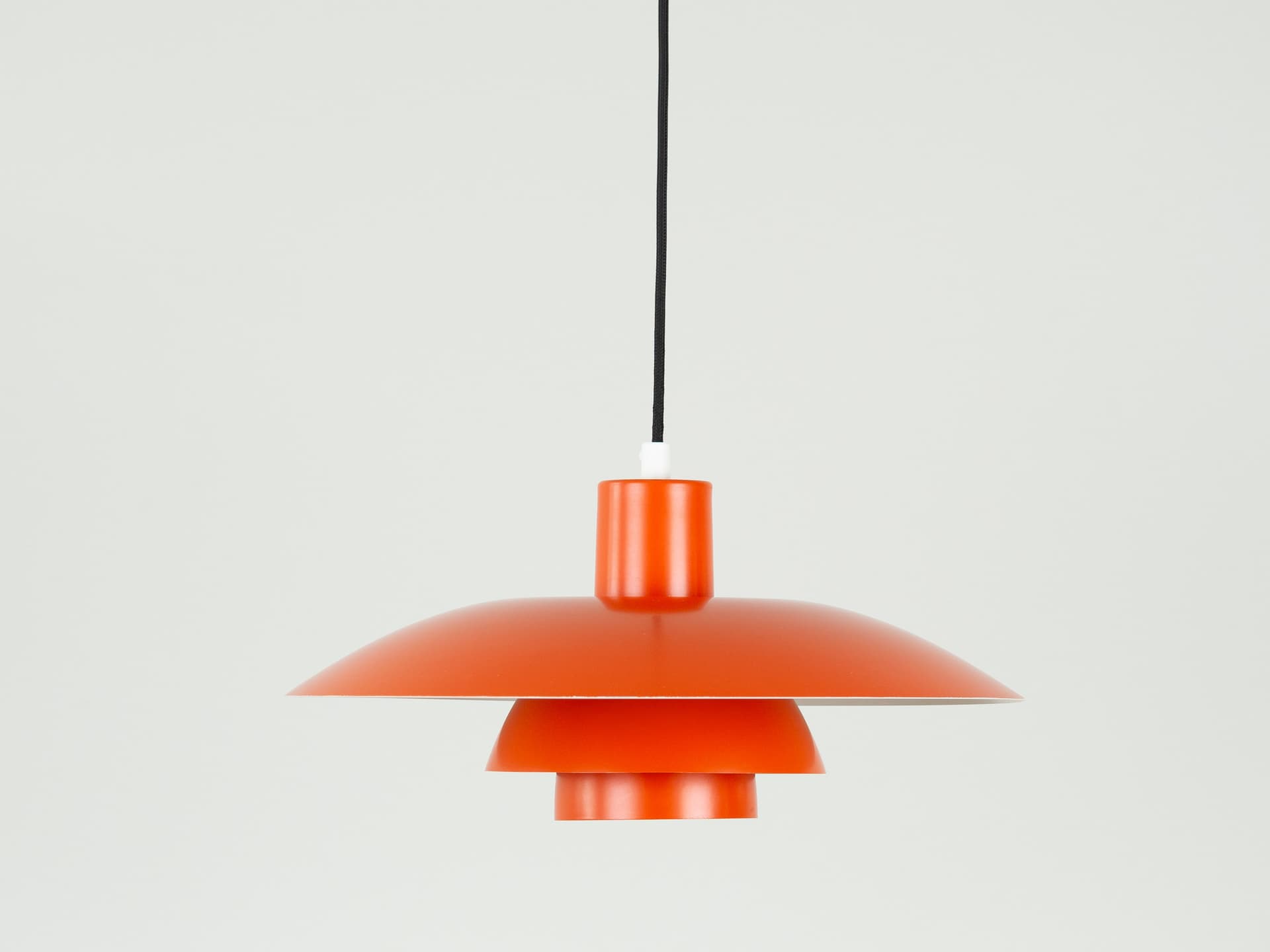 Pendant lamp PH 4/3, red orange, aluminum, by P. Henningsen, Louis Poulsen, Denmark, 1970s. - 354395