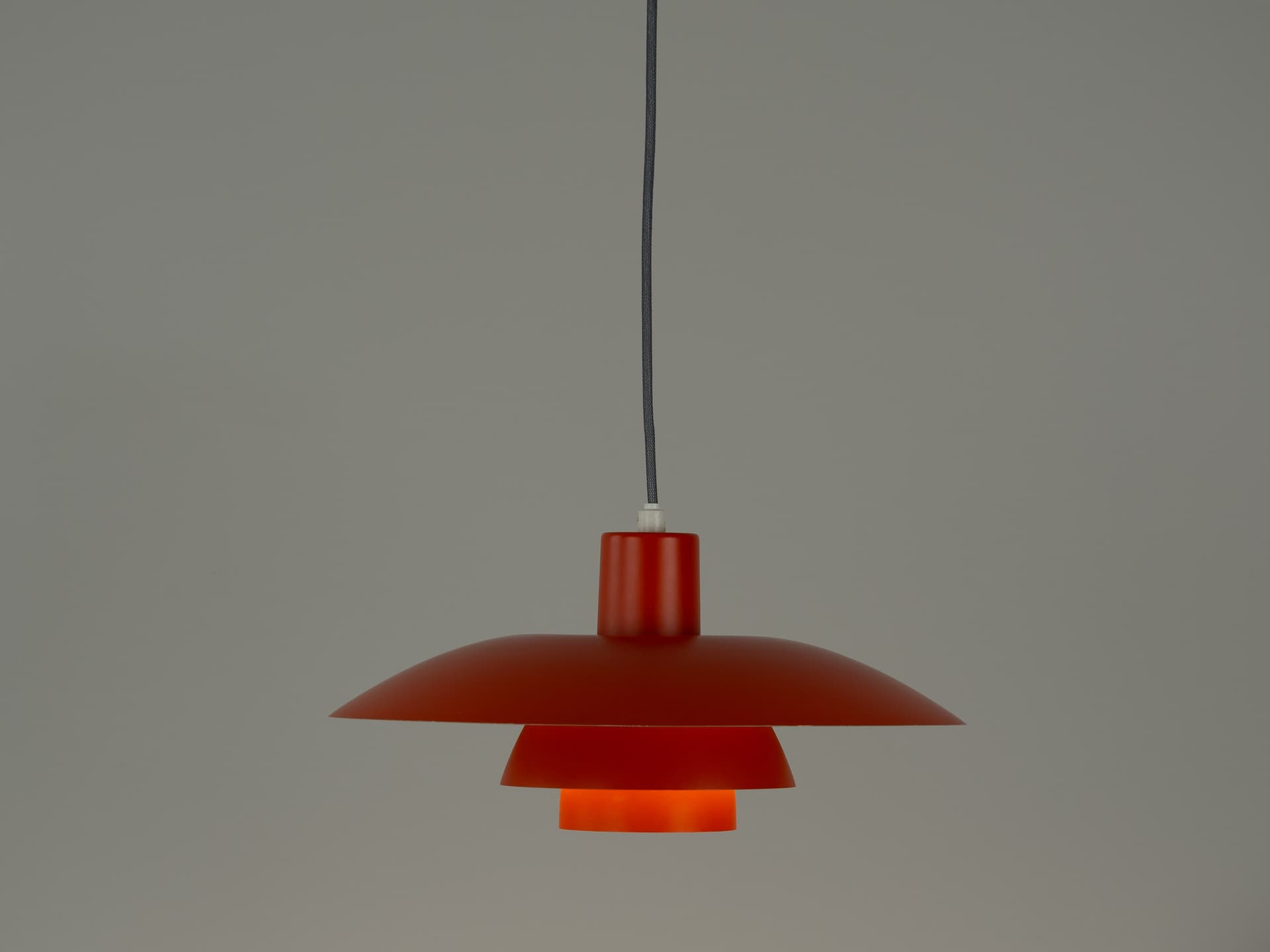 Pendant Lamp PH 4/3, red orange, aluminum, by P. Henningsen, Louis Poulsen, Denmark, 1970s. - 354419