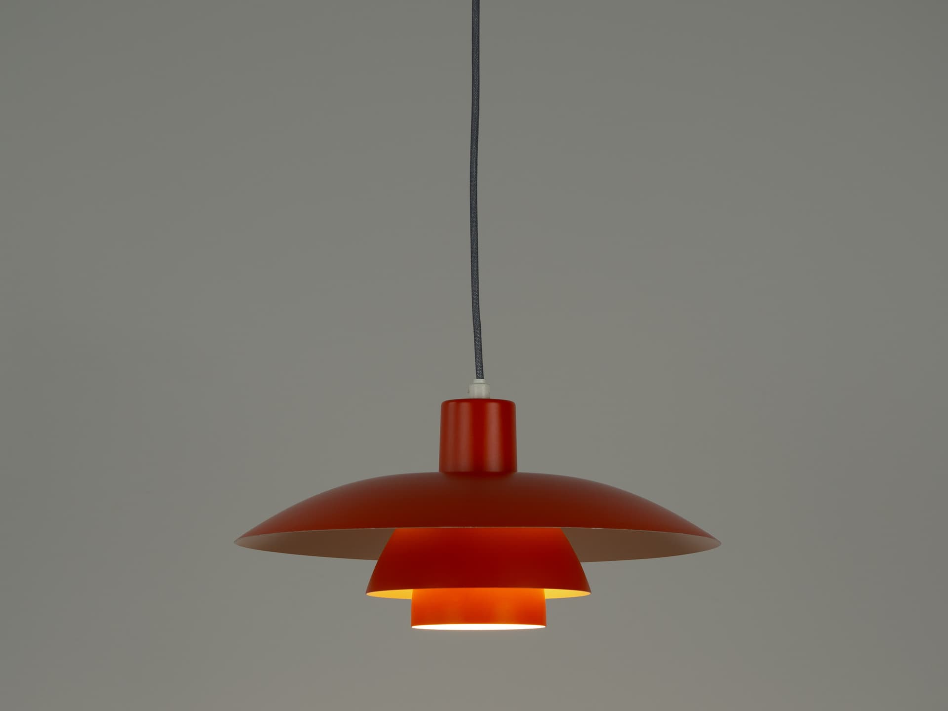 Pendant Lamp PH 4/3, red orange, aluminum, by P. Henningsen, Louis Poulsen, Denmark, 1970s. - 354420