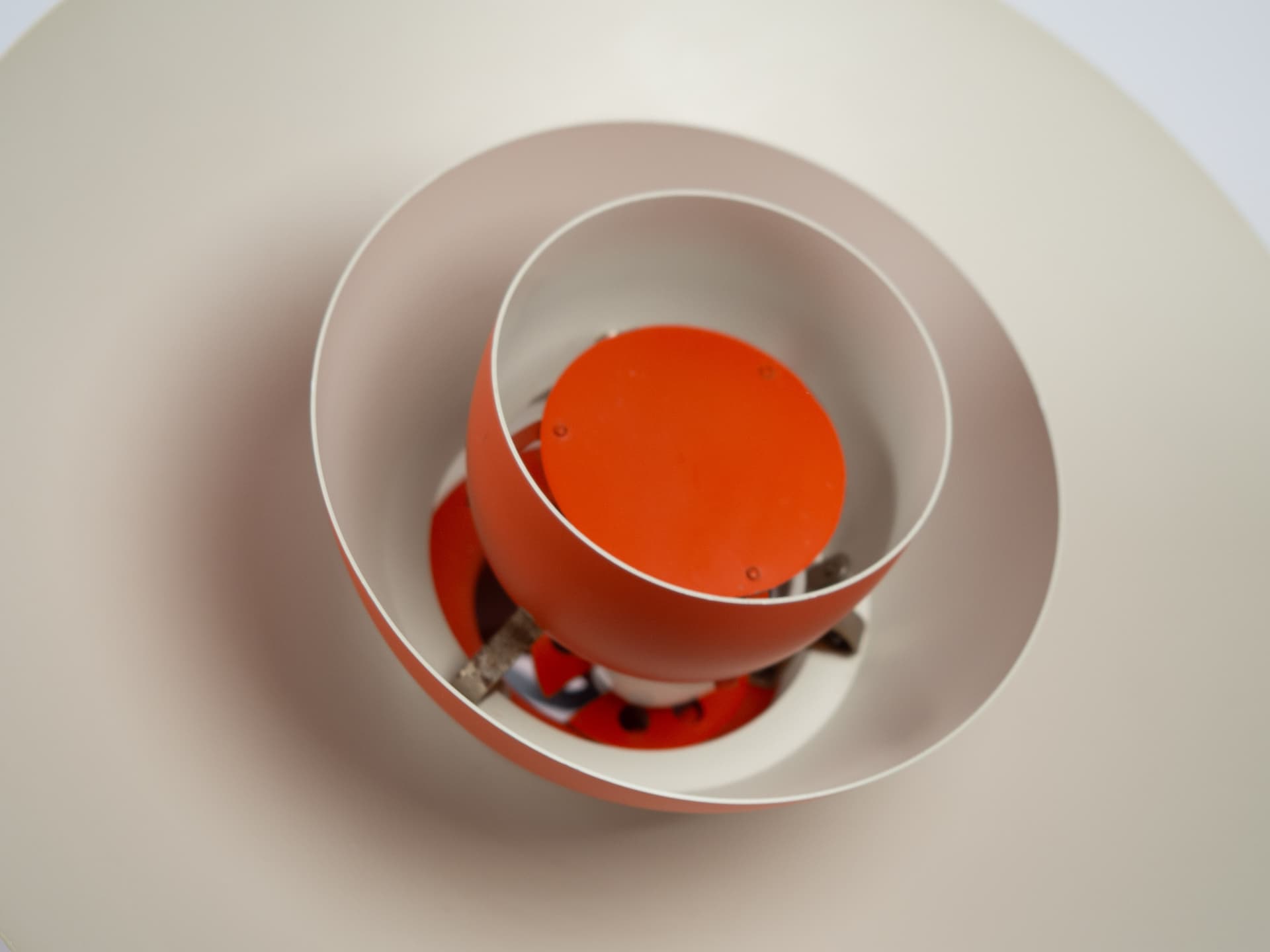 Pendant Lamp PH 4/3, red orange, aluminum, by P. Henningsen, Louis Poulsen, Denmark, 1970s. - 354427