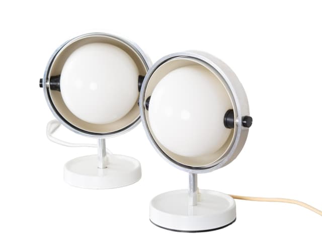 Para lamp biurkowych Moonlight, metal biały, szkło opalowe, proj. F. Brylle, Dania, lata 60. - WYMIARY