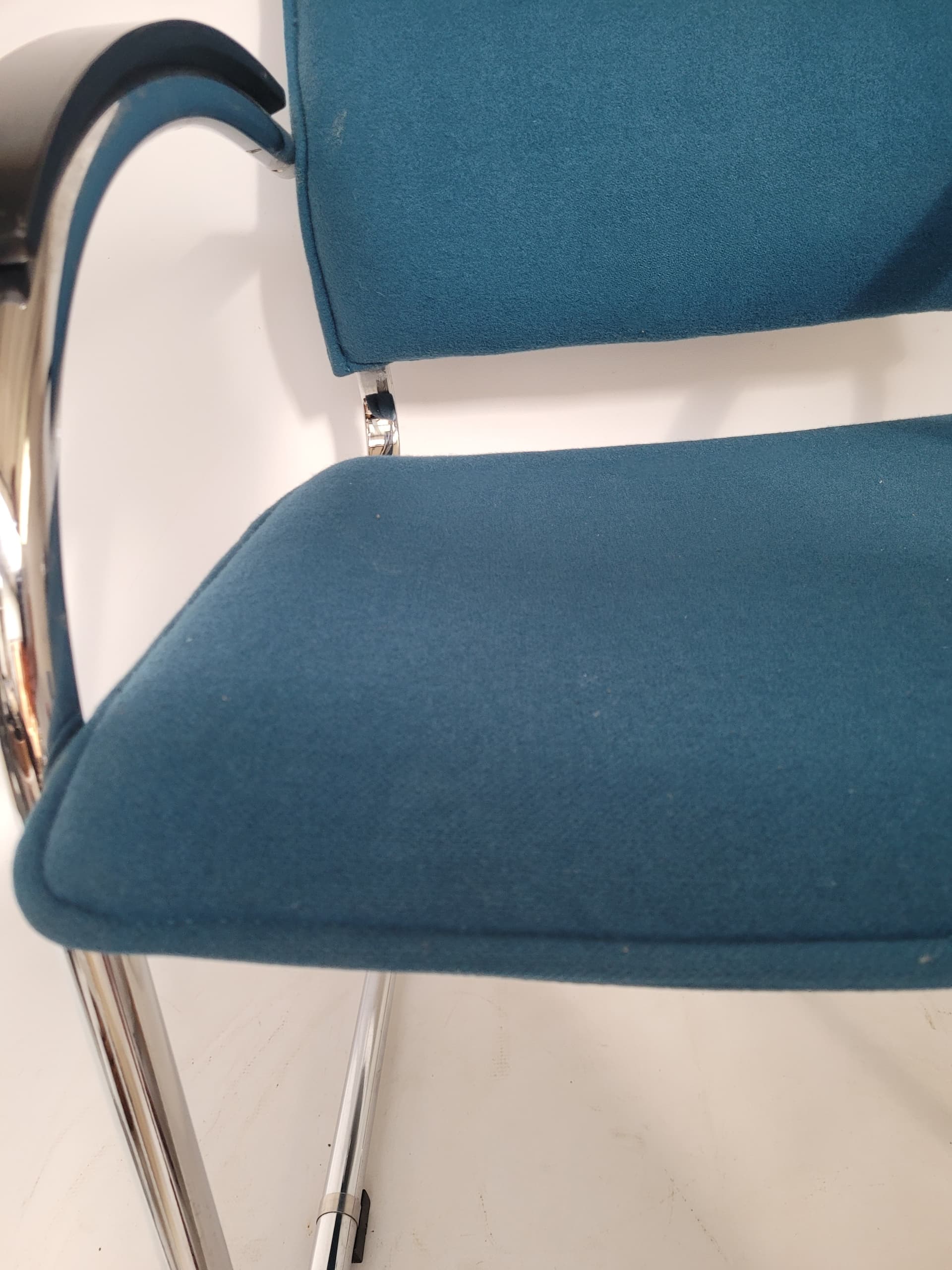 Krzesło Bauhaus, niebieski, chrom, drewno, Thonet, lata 70. - 354574
