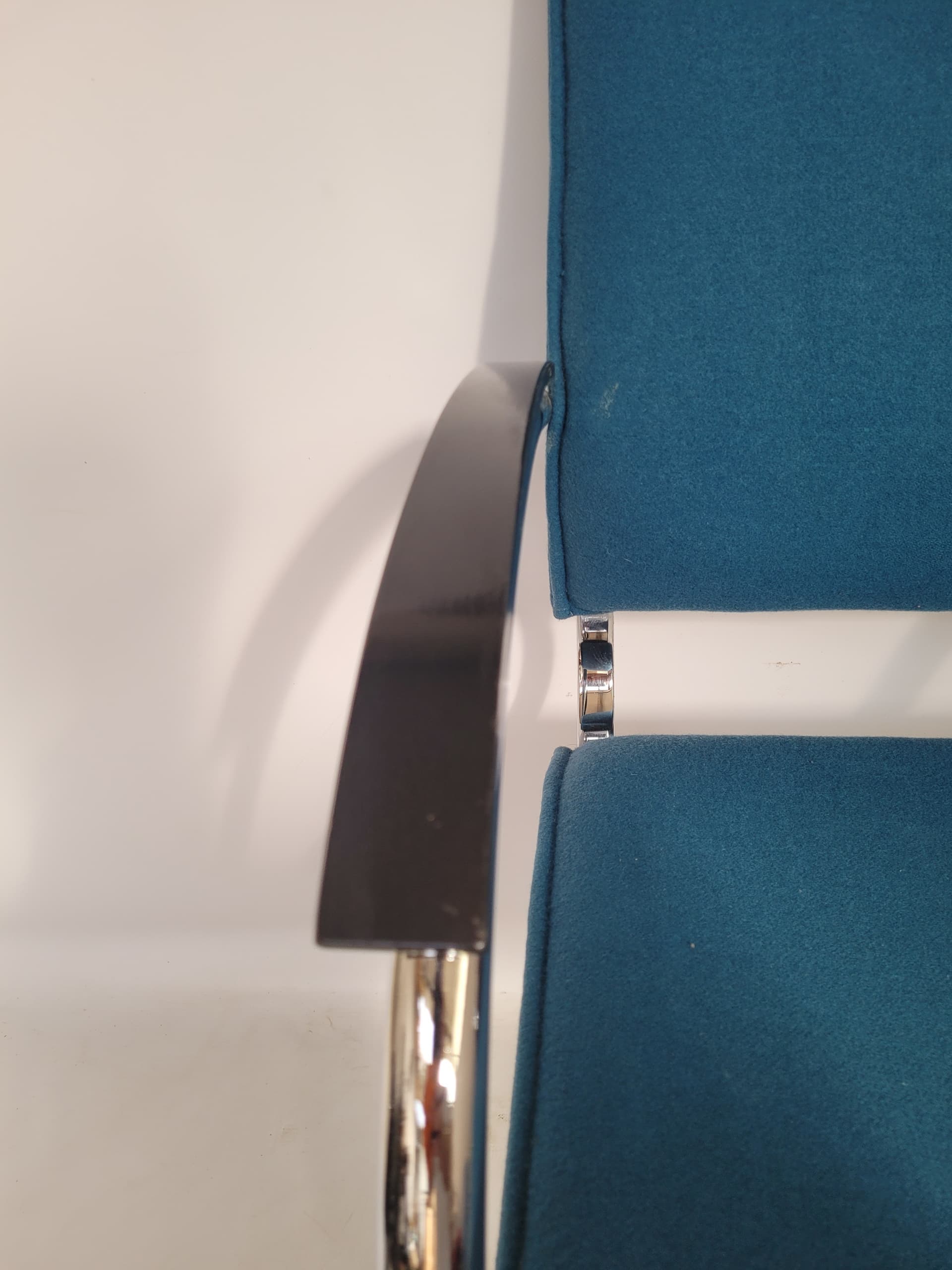 Krzesło Bauhaus, niebieski, chrom, drewno, Thonet, lata 70. - 354569