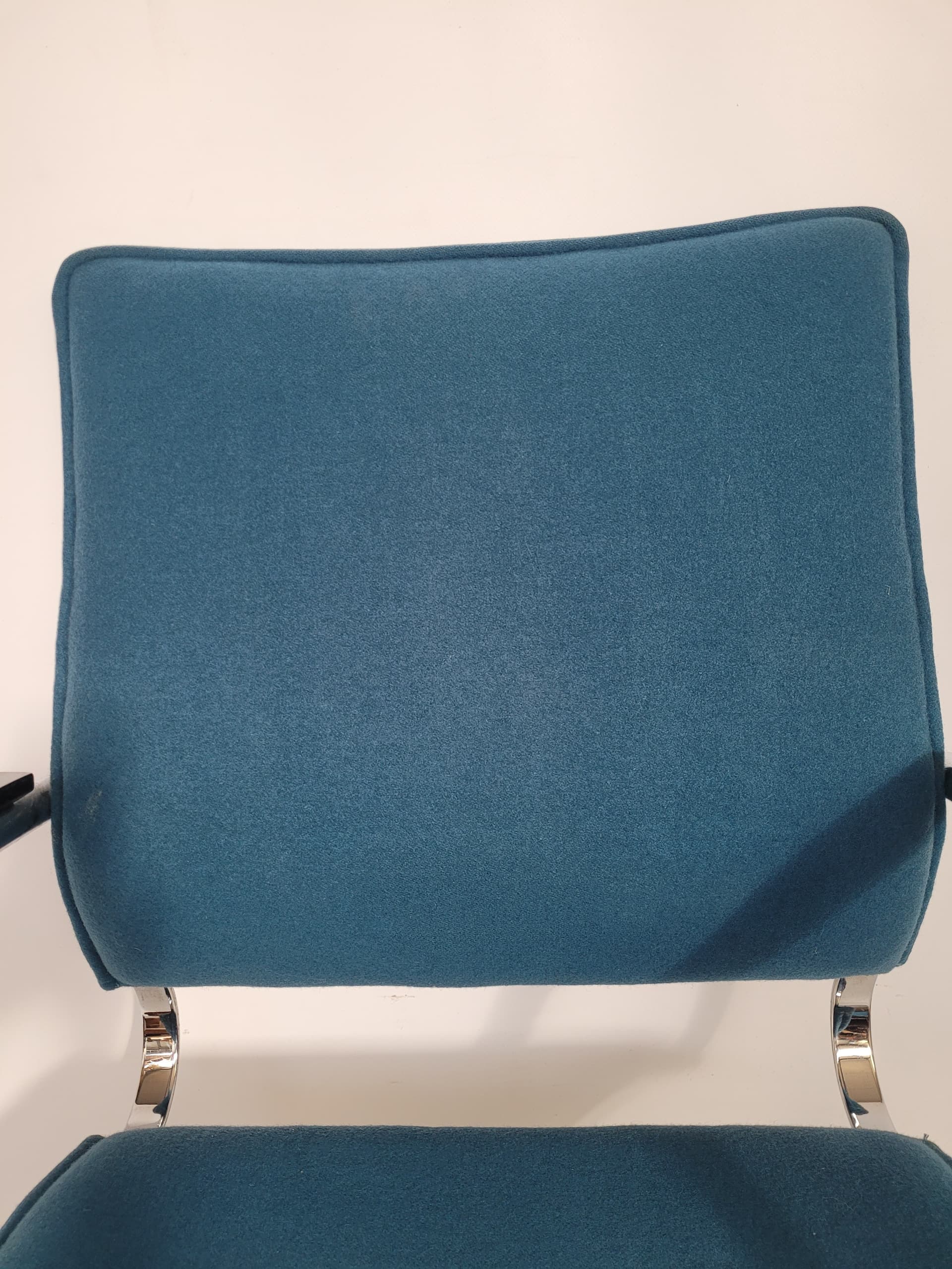 Krzesło Bauhaus, niebieski, chrom, drewno, Thonet, lata 70. - 354568