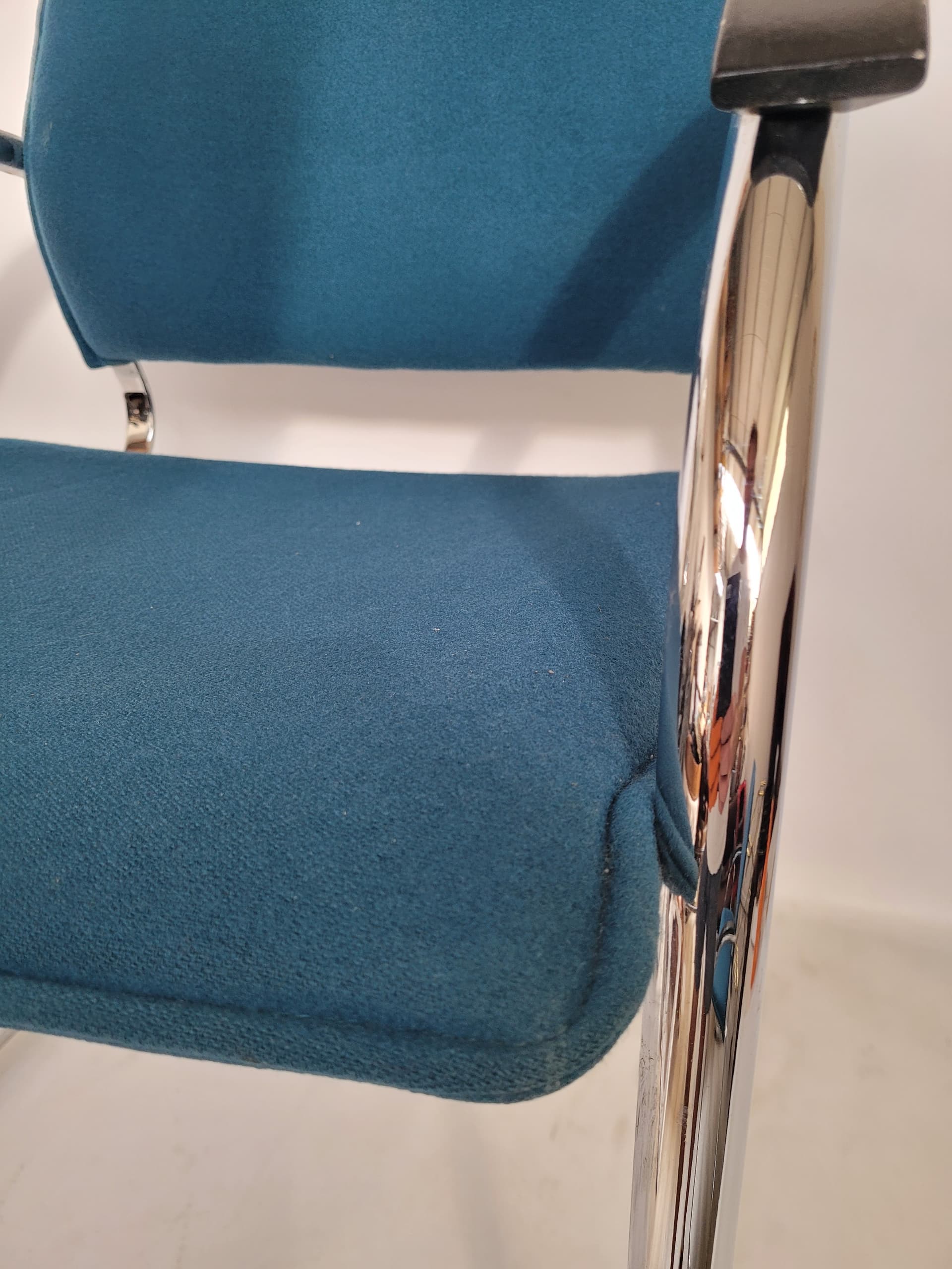 Krzesło Bauhaus, niebieski, chrom, drewno, Thonet, lata 70. - 354577