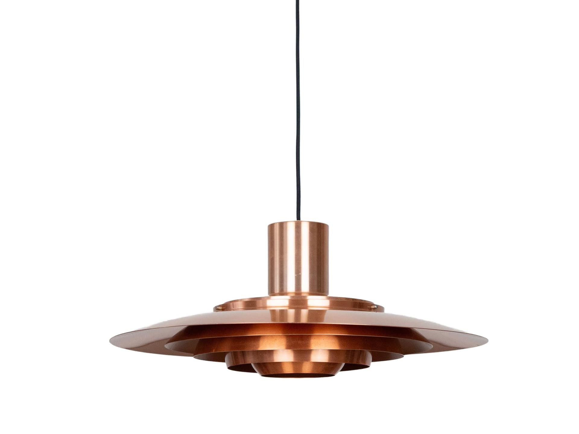 Pendant lamp P376, copper, by P. Fabricius, J. Kastholm, Nordisk Solar, Denmark, 1960s.