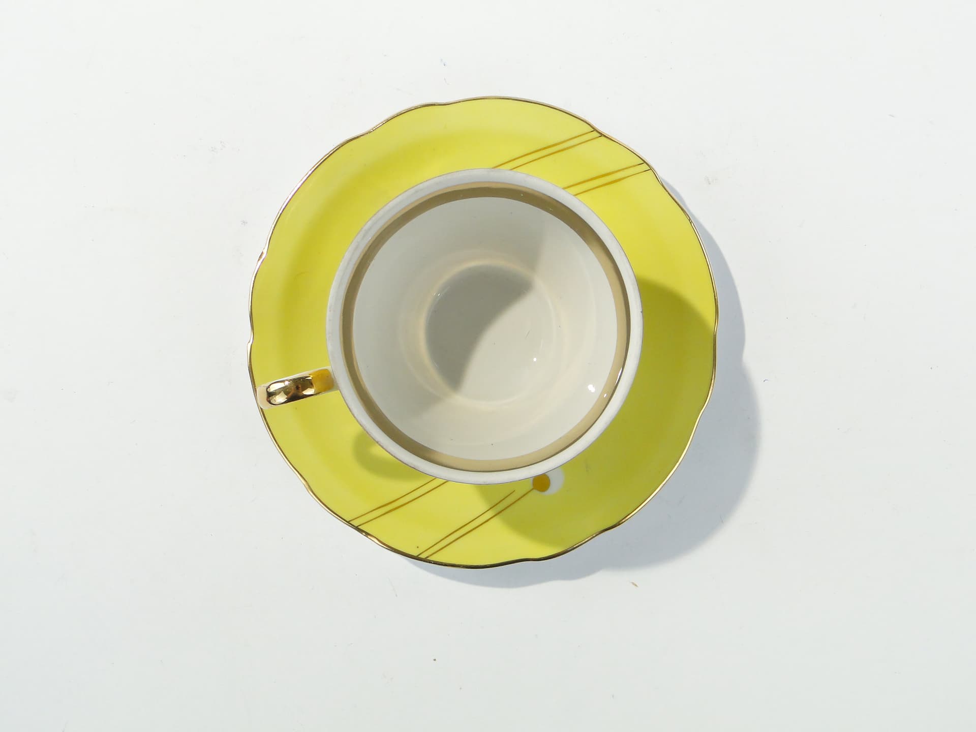 Coffee Cup Pawie Oczka, white yellow porcelain, gilded, by W. Potacki, Ćmielów, Poland, 1950s - 354671
