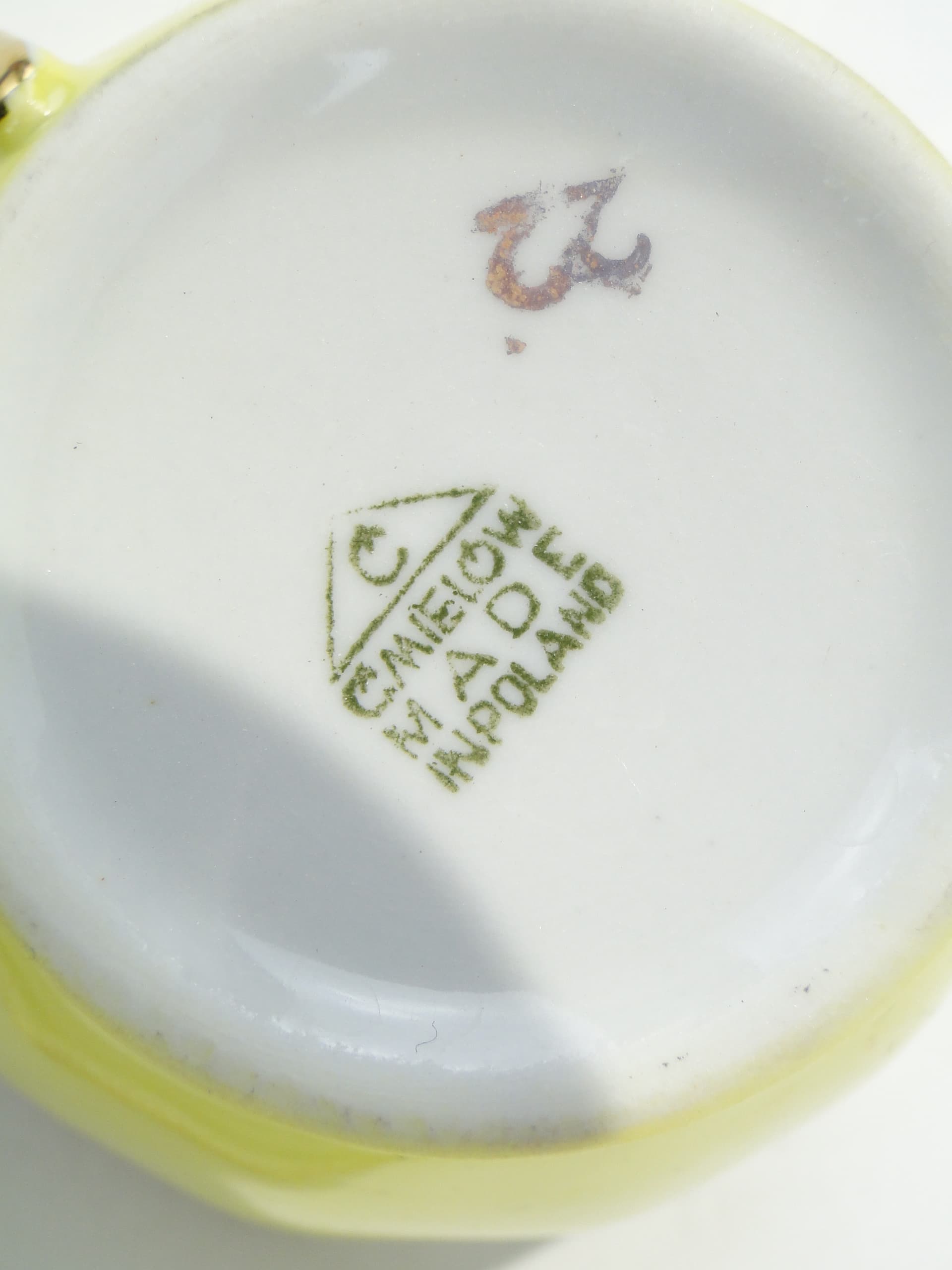 Coffee Cup Pawie Oczka, white yellow porcelain, gilded, by W. Potacki, Ćmielów, Poland, 1950s - 354674