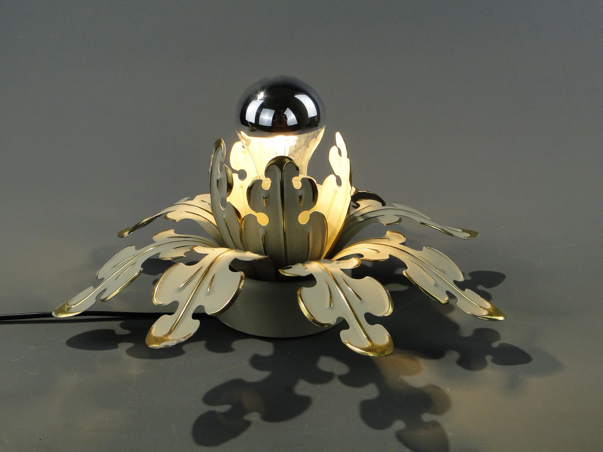 Ceiling Lamp Floral Rosette, off-white enamel, gilt brass, Germany, 1970s - 354779