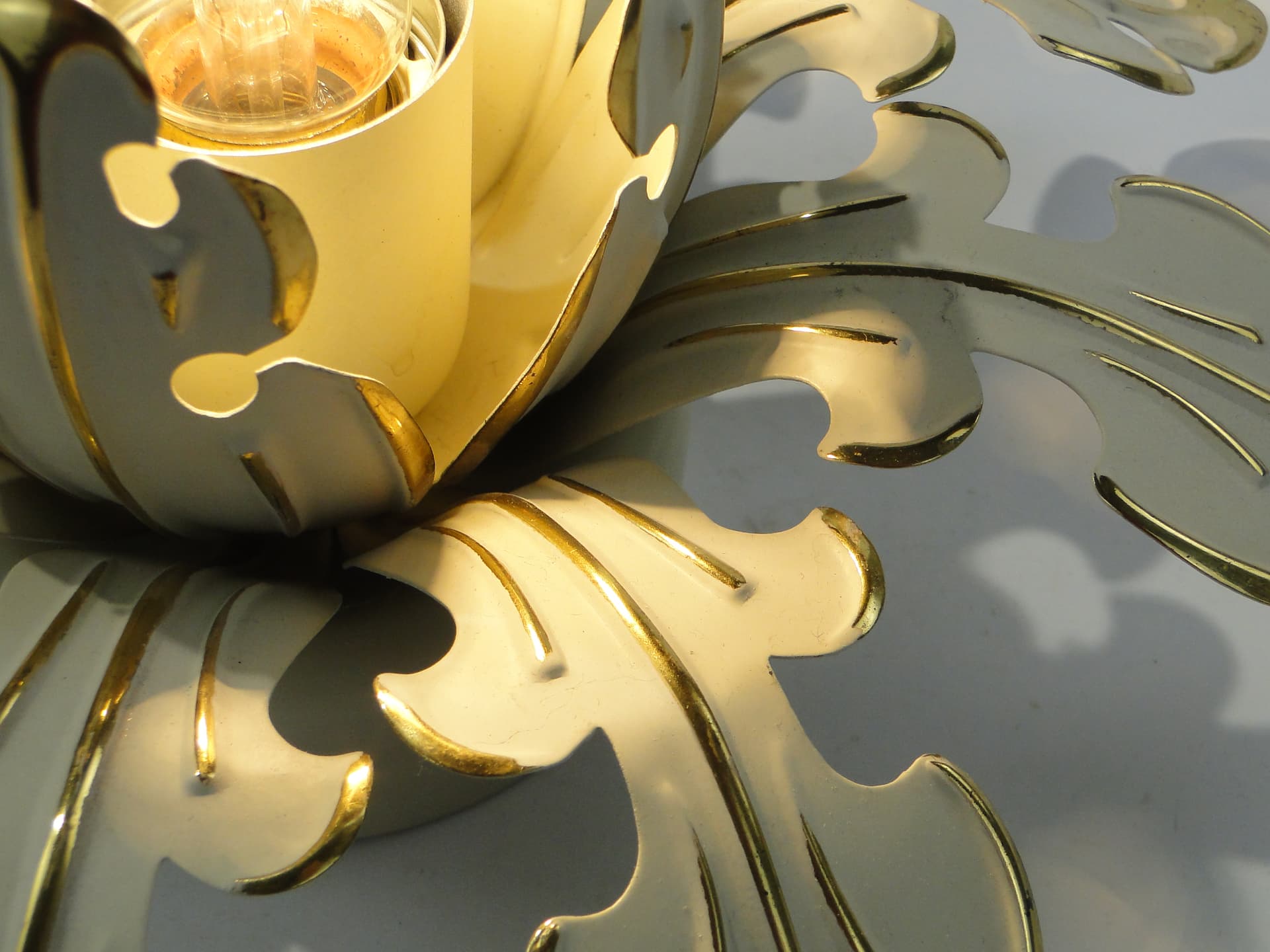 Ceiling Lamp Floral Rosette, off-white enamel, gilt brass, Germany, 1970s - 354773