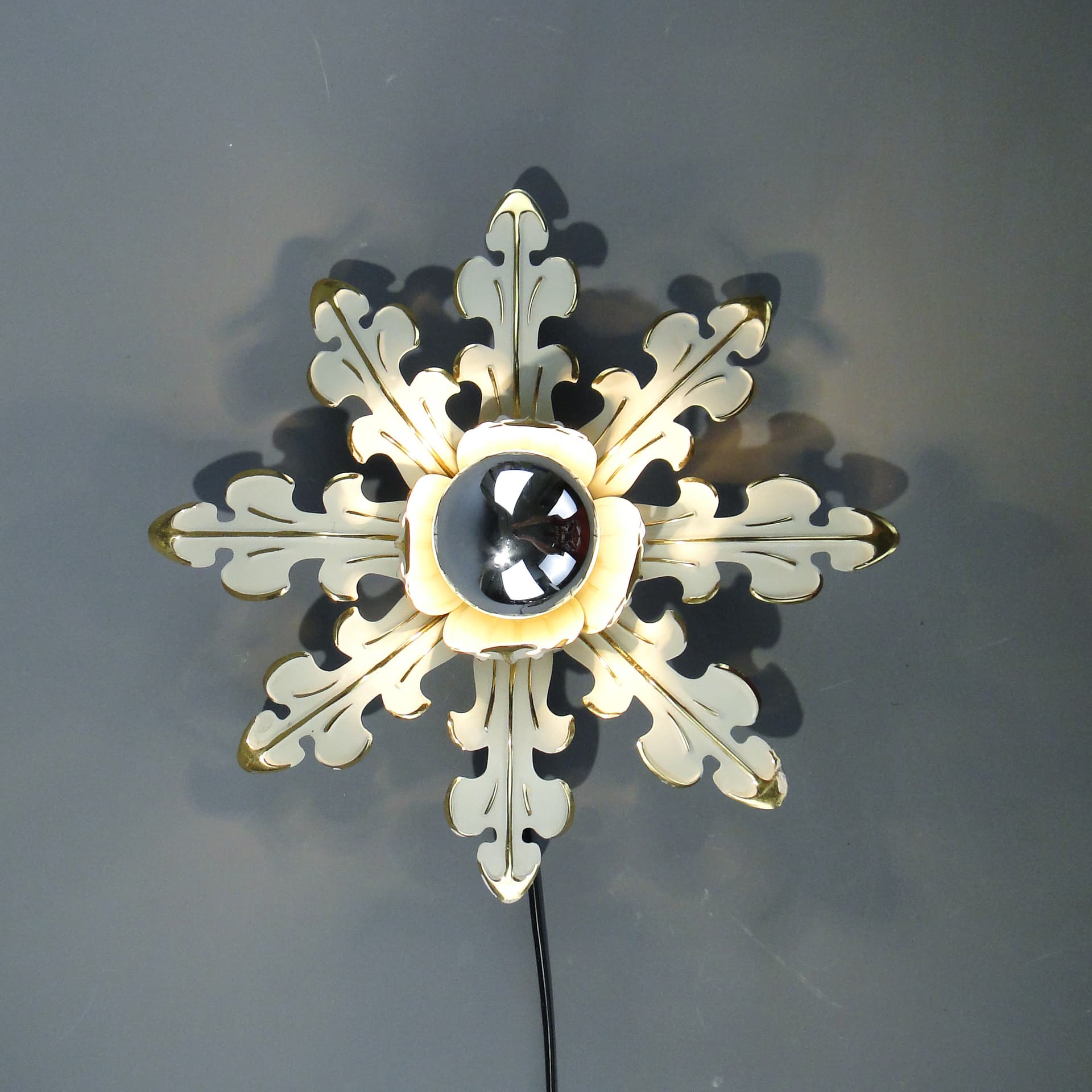 Ceiling Lamp Floral Rosette, off-white enamel, gilt brass, Germany, 1970s - 354770