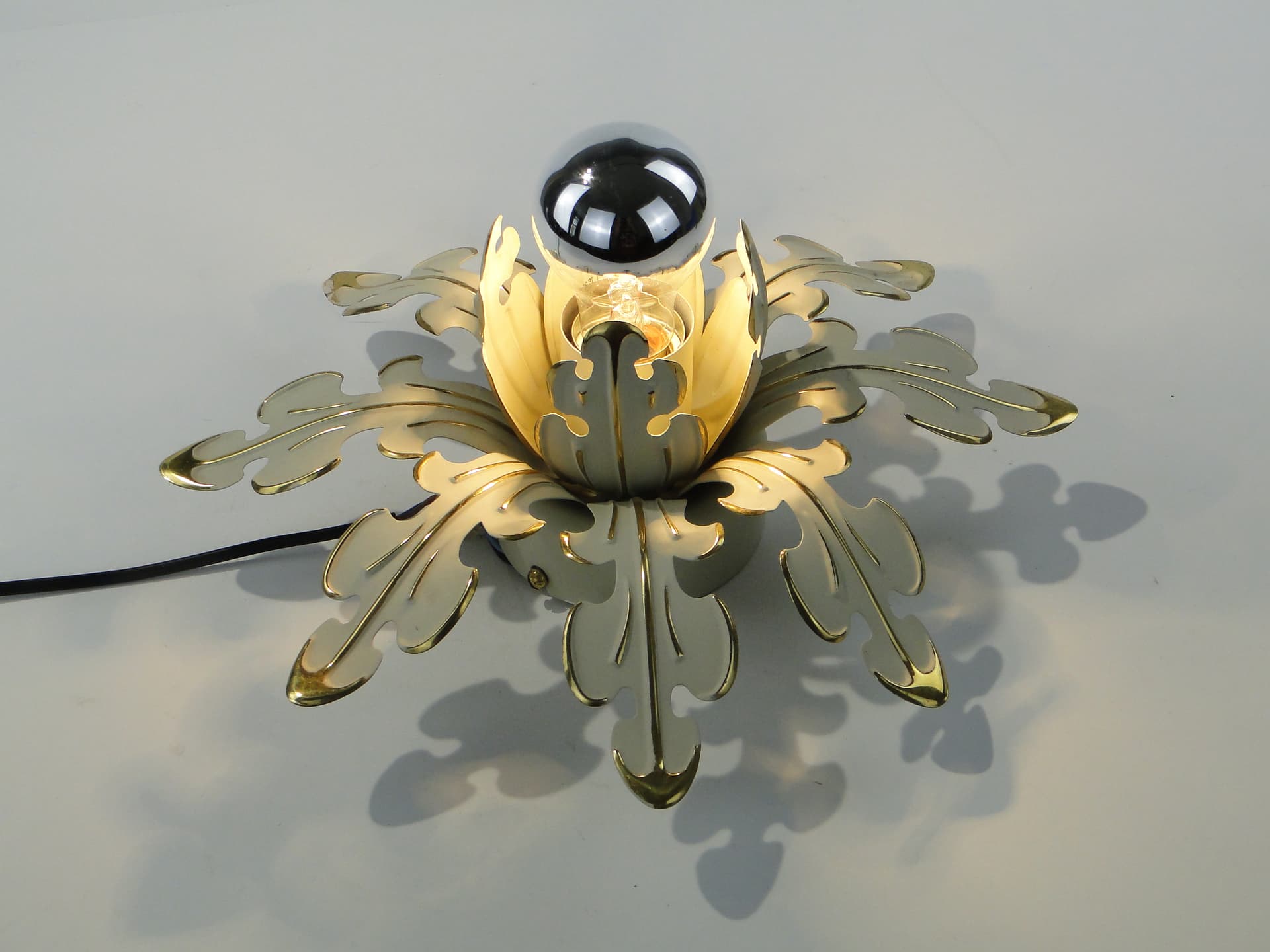 Ceiling Lamp Floral Rosette, off-white enamel, gilt brass, Germany, 1970s - 354772