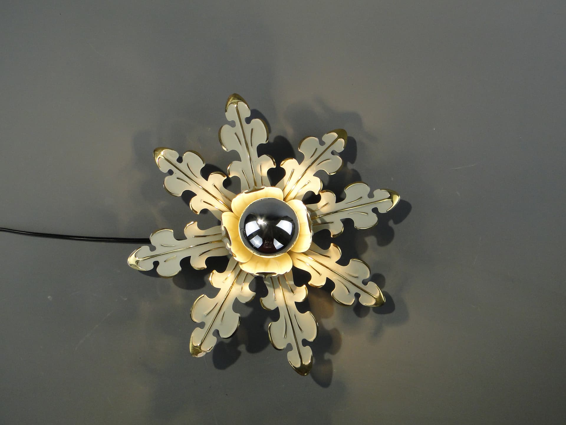 Ceiling Lamp Floral Rosette, off-white enamel, gilt brass, Germany, 1970s - 354775