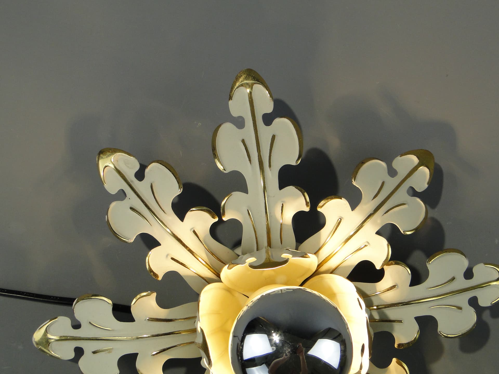 Ceiling Lamp Floral Rosette, off-white enamel, gilt brass, Germany, 1970s - 354776