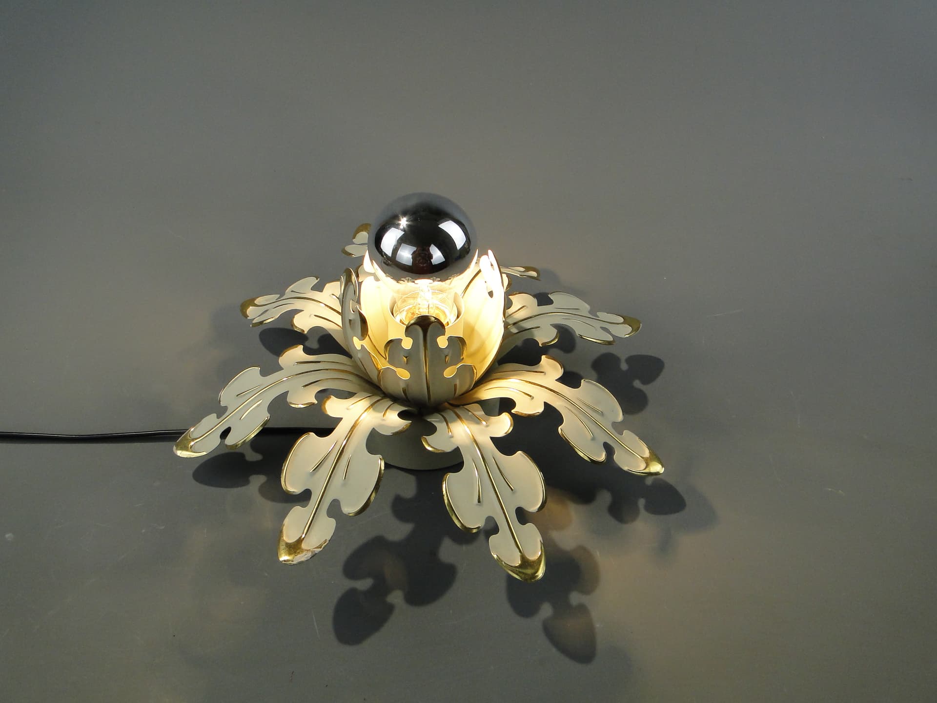 Ceiling Lamp Floral Rosette, off-white enamel, gilt brass, Germany, 1970s - 354774