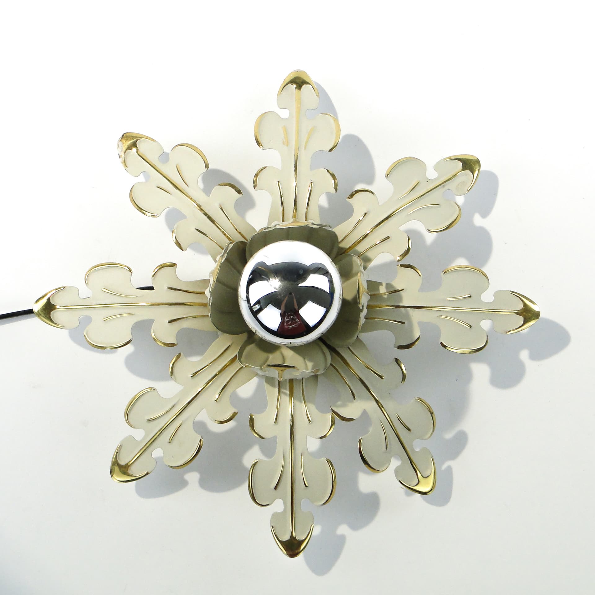 Ceiling Lamp Floral Rosette, off-white enamel, gilt brass, Germany, 1970s - 354780