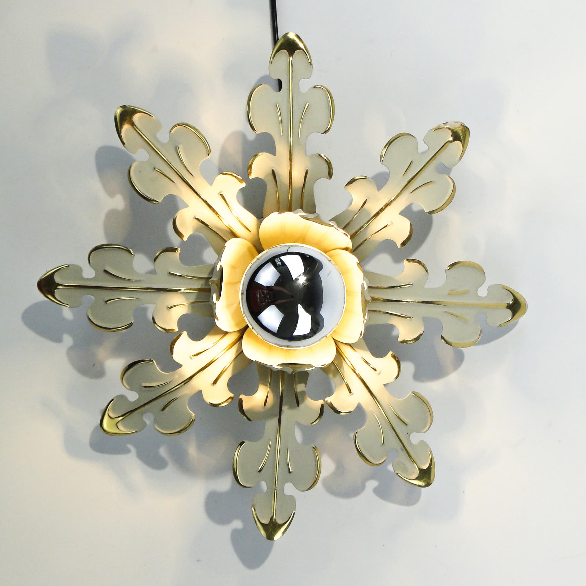 Ceiling Lamp Floral Rosette, off-white enamel, gilt brass, Germany, 1970s - 354769