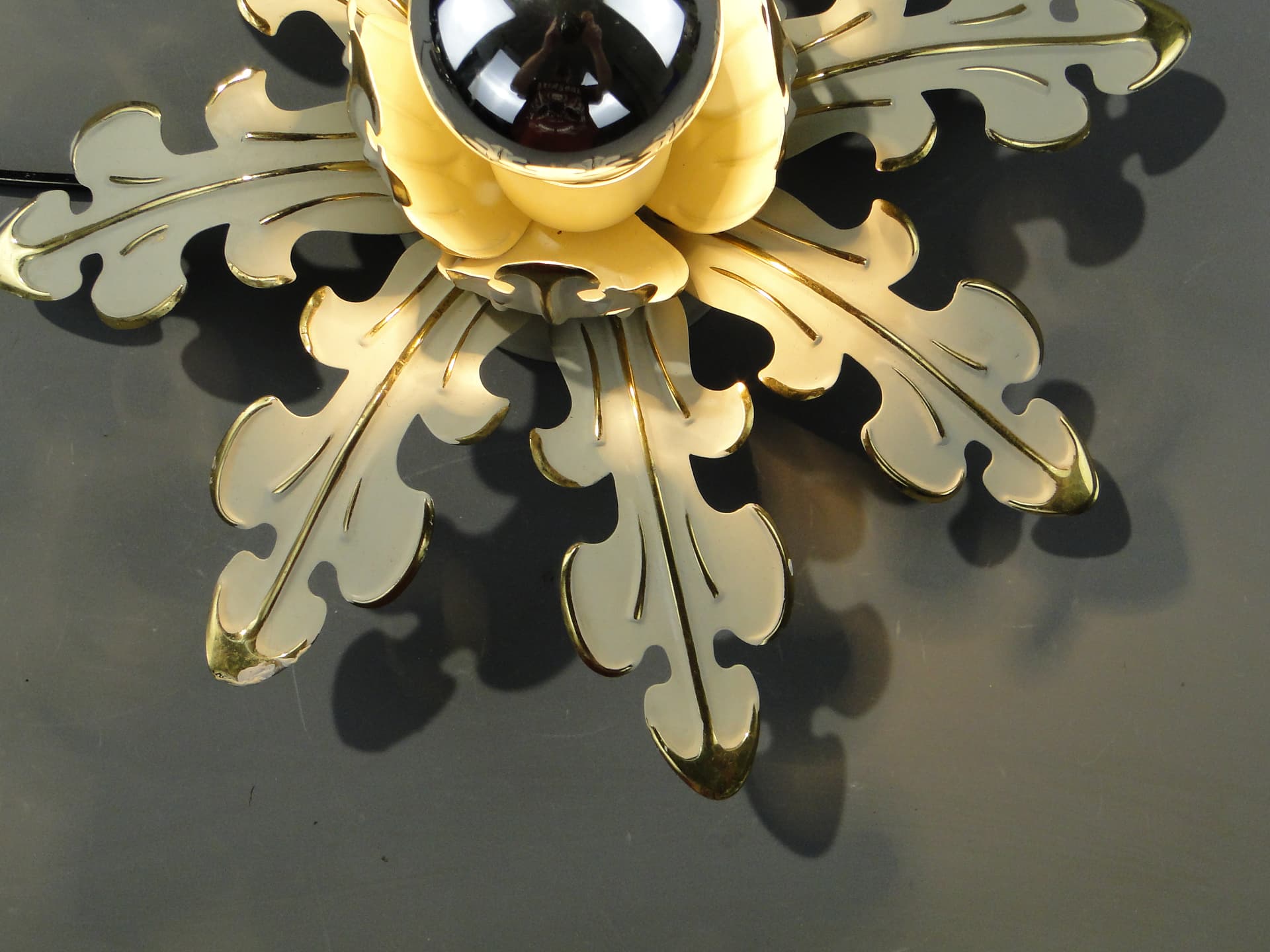 Ceiling Lamp Floral Rosette, off-white enamel, gilt brass, Germany, 1970s - 354777