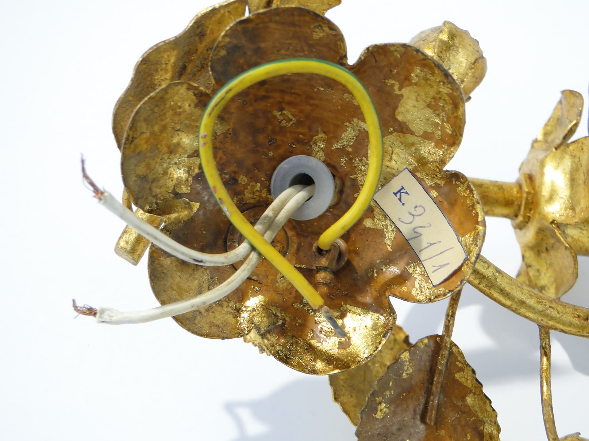 Para kinkietów florystycznych, złoty, metal, Włochy, lata 50. - 354836