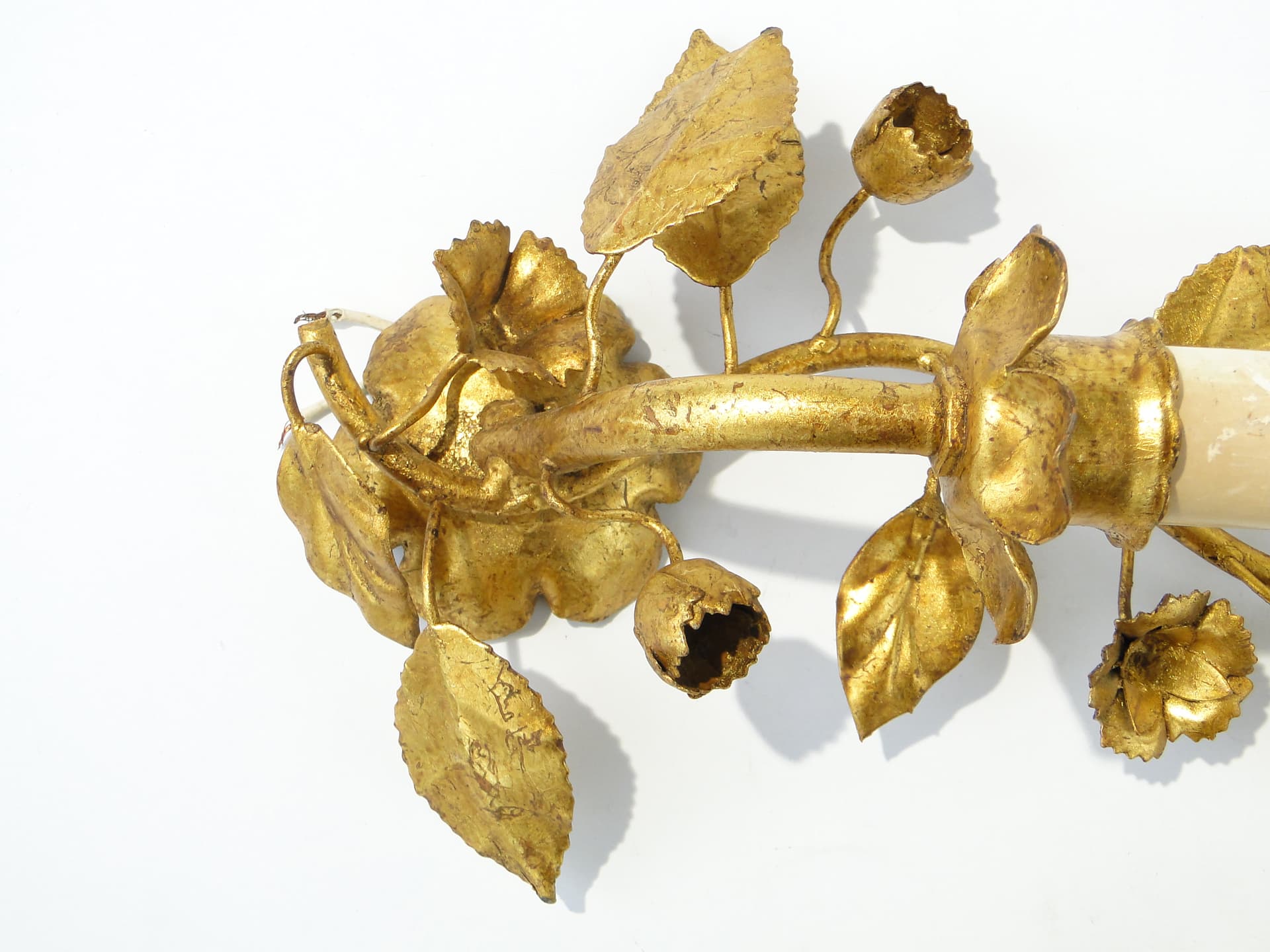 Para kinkietów florystycznych, złoty, metal, Włochy, lata 50. - 354834